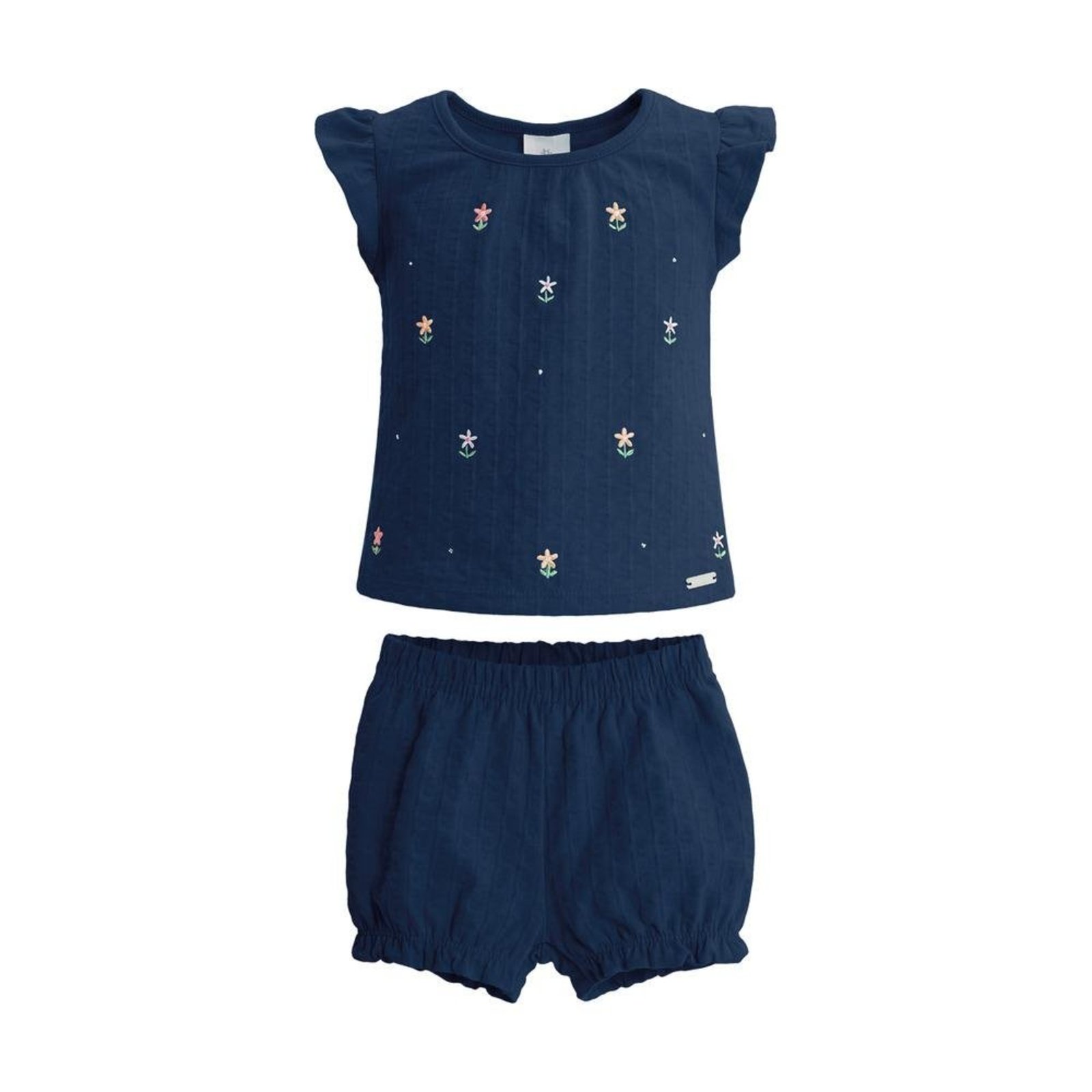 Infantil - Conjunto Feminino Blusa Bordada Short Brandili Azul G Azul