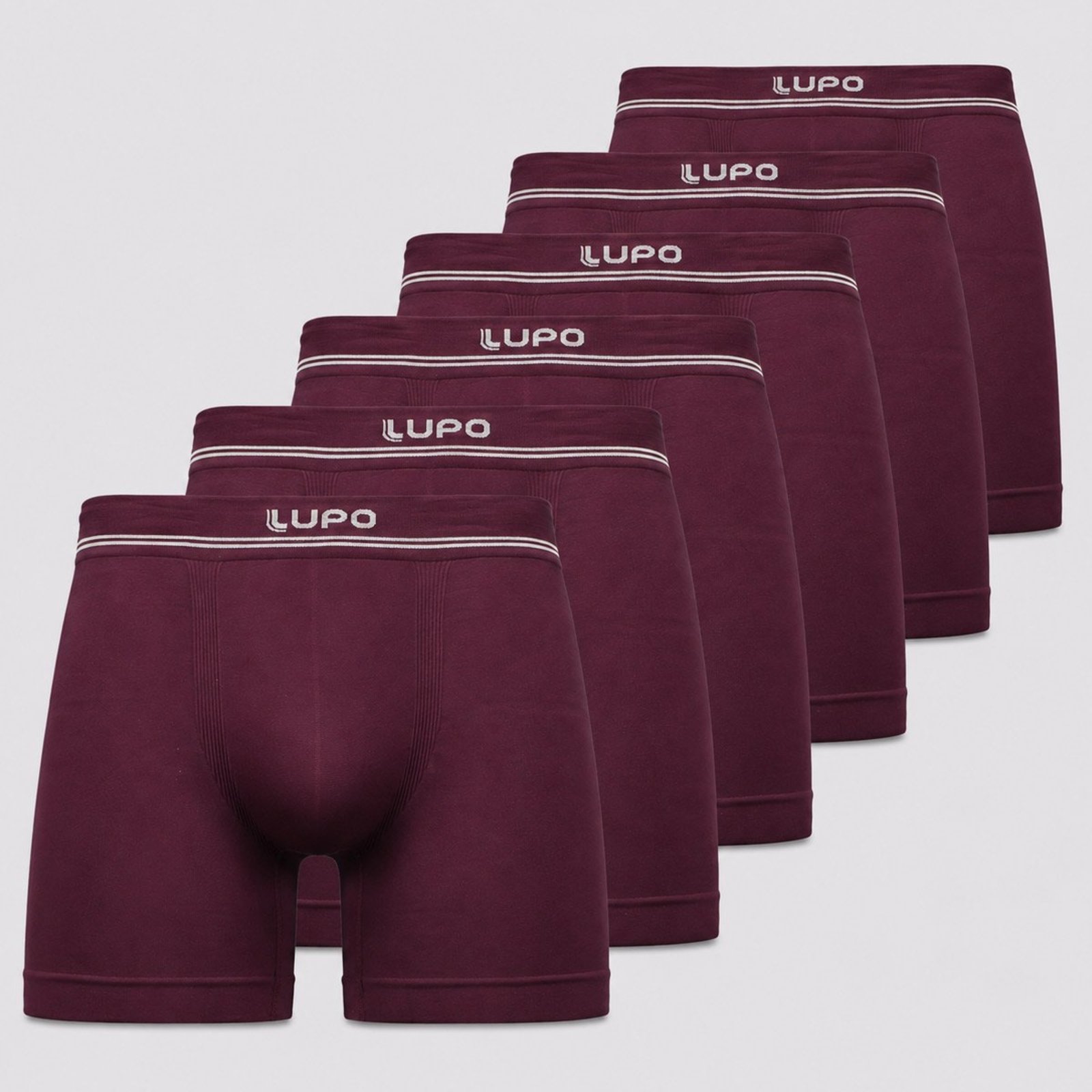 Kit 6 Cuecas Lupo Boxer Microfibra Sem Costura Bordô