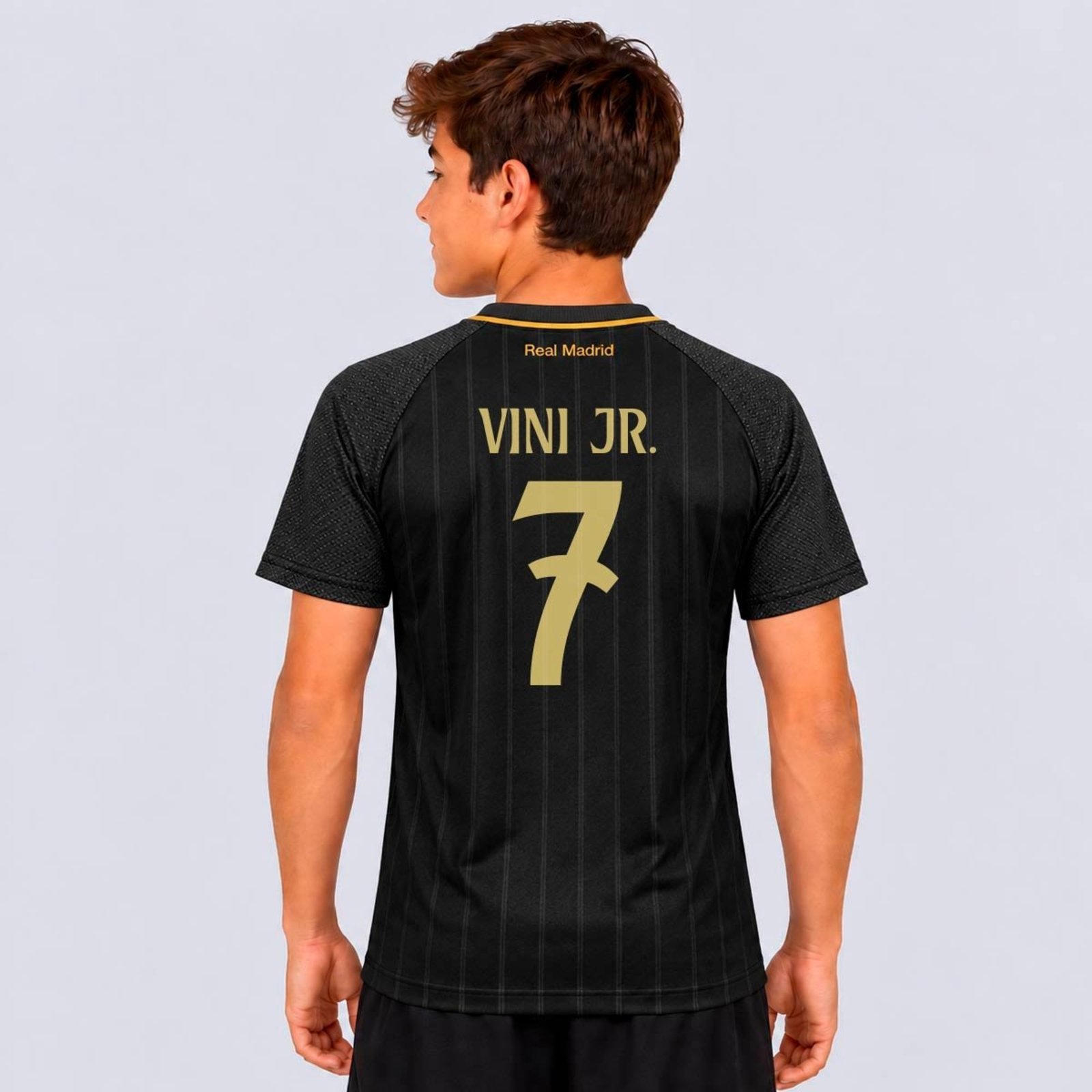 Camisa Real Madrid Lenda Preta 7 Vini Jr
