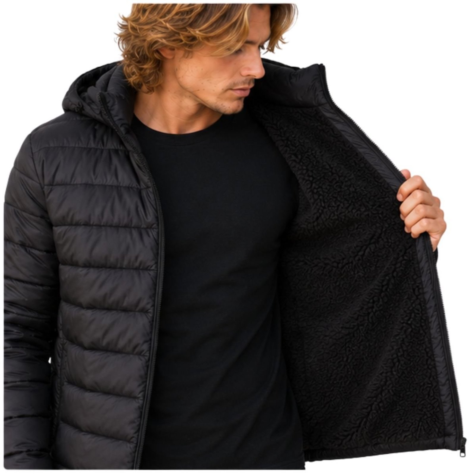 Jaqueta Puffer Masculina Nylon Forrada Tendência 2026 Preto