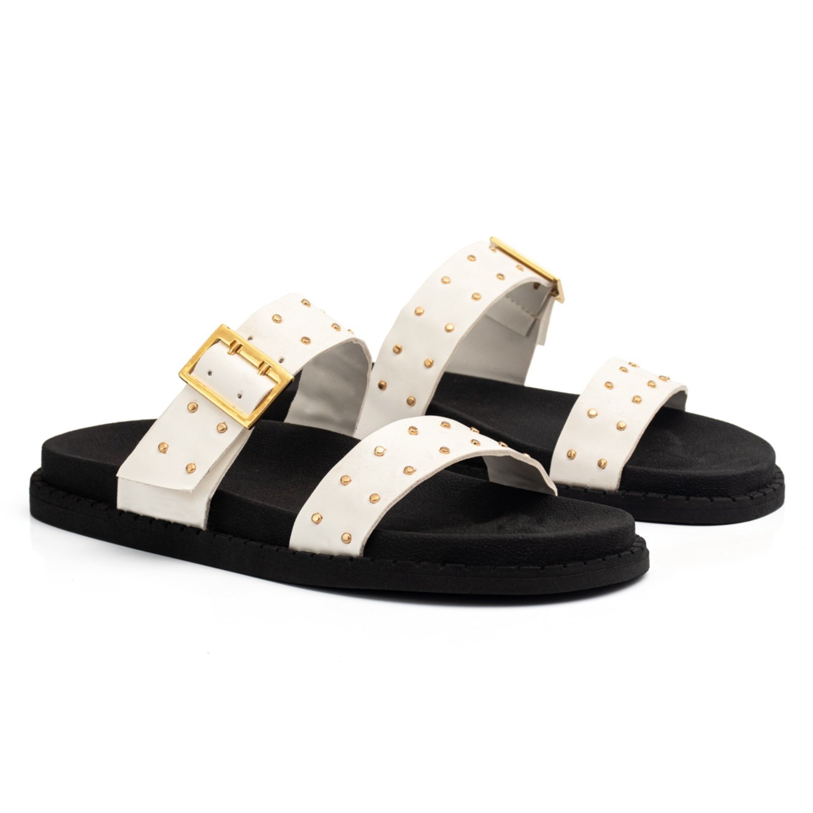 Vista 3 Sandália Feminina Papete Flatform Off White Fivela Metal Confortável Macia Resistente Viteri off-white white Viteri off-white white