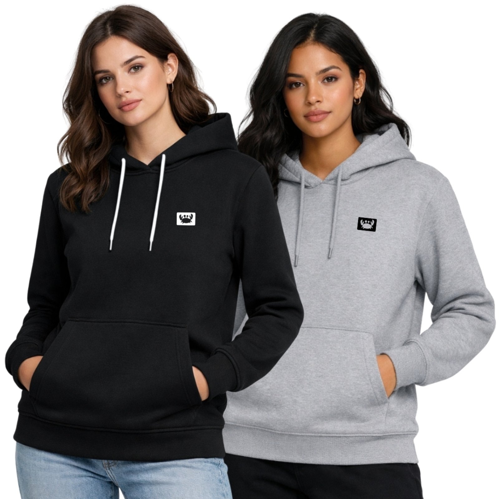 Kit 2 Blusa de Frio Moletom Liso Colorido Feminino Relaxado Com Capuz E Bolso Canguru Estampado Siri2