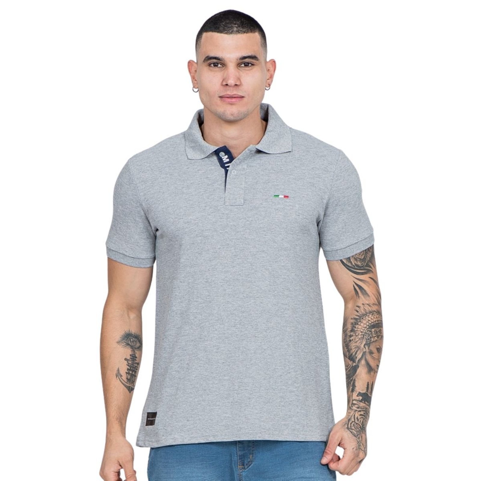 Camisa Polo Masculina Básica Industrie Bordado Itália Cinza