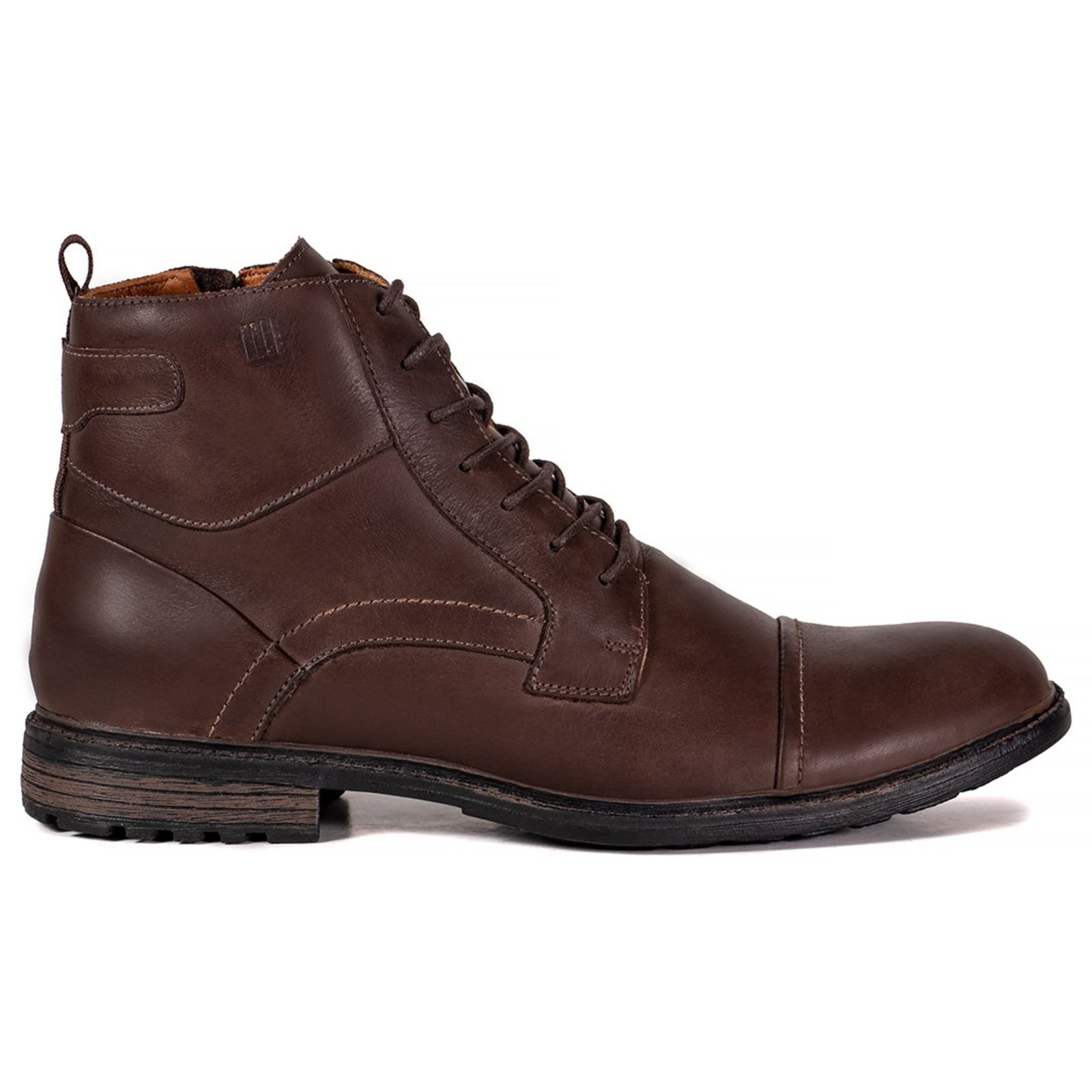 Bota Coturno Masculino Couro Legítimo Miuzzi Cano Médio Em Cadarço Cor Café