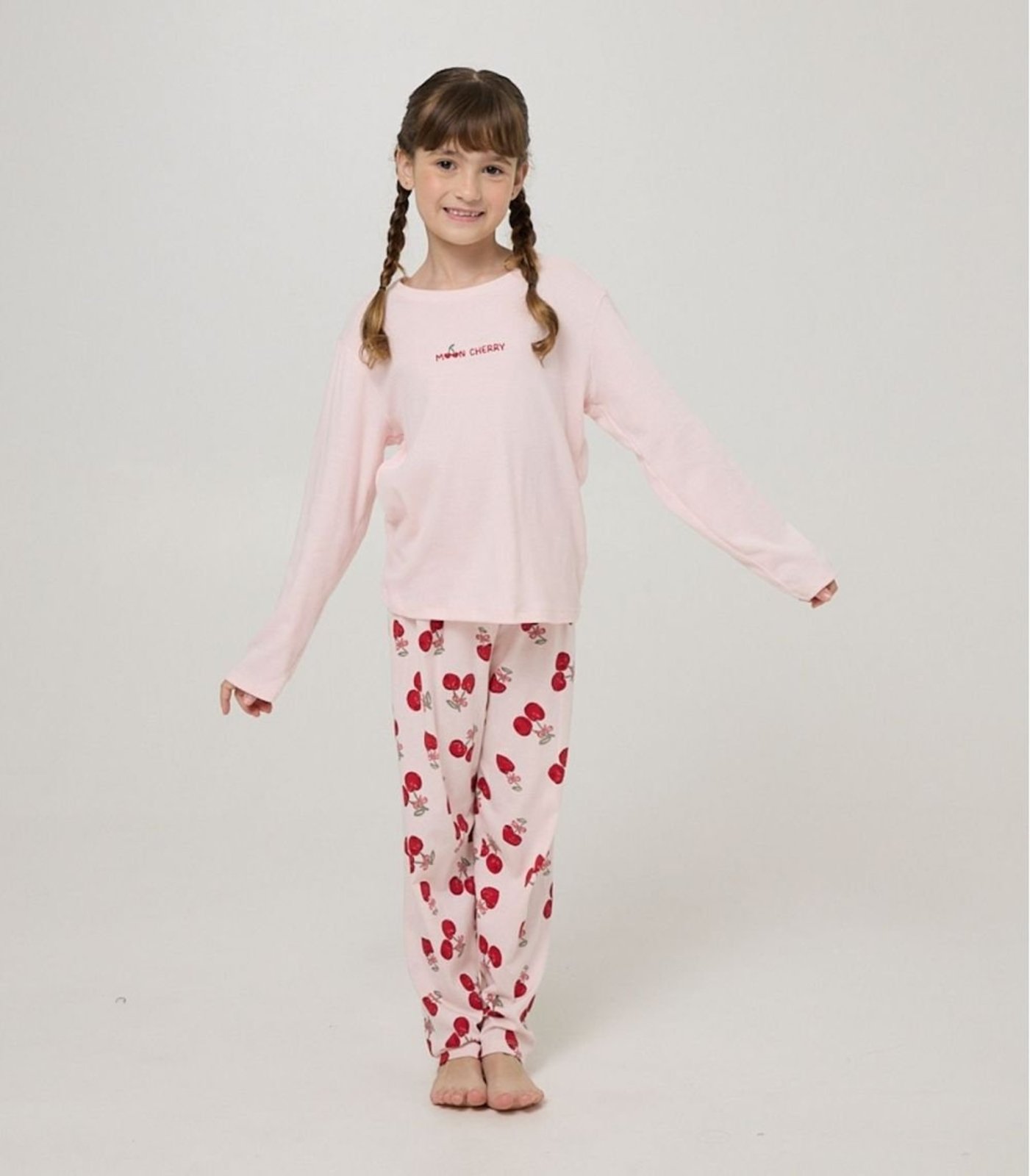 Pijama Longo Menina Meia Malha Evanilda Rosa