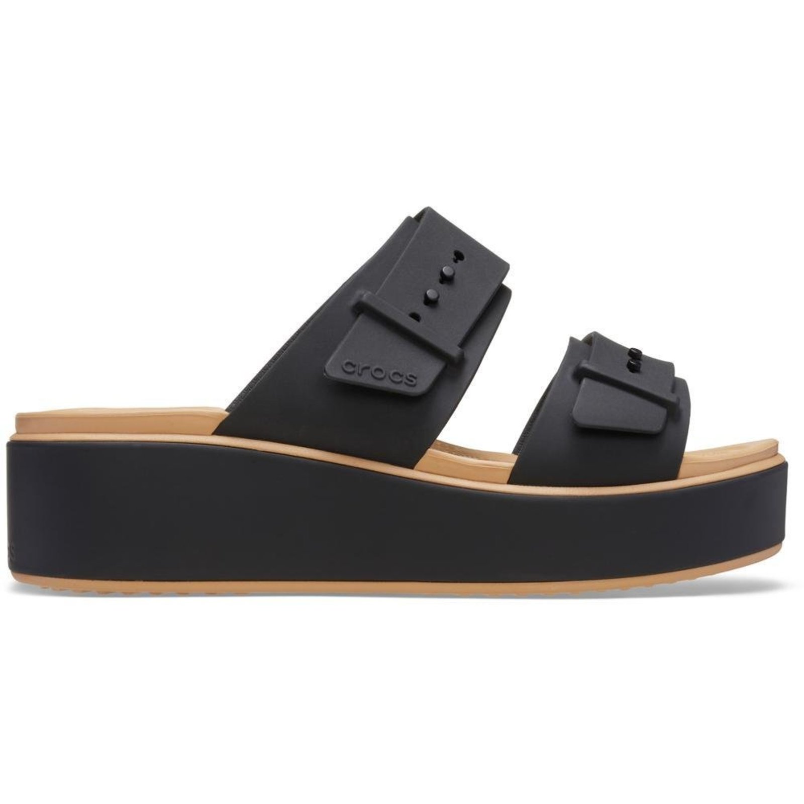 Sandália Crocs Brooklyn Buckle Matte Wrap Low Wedge Black/Cashew Preto