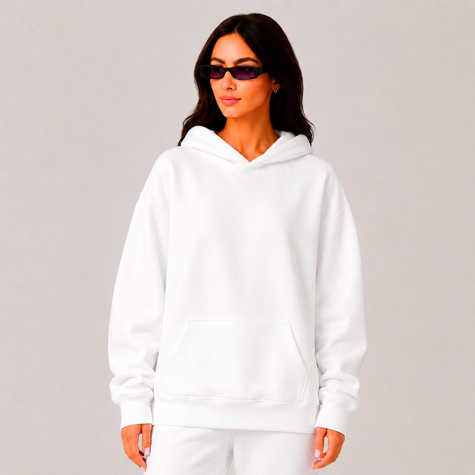 Infantil - Moletom Liso Canguru Unissex Oversized Básico Casual Frio Inverno Fashion Branco