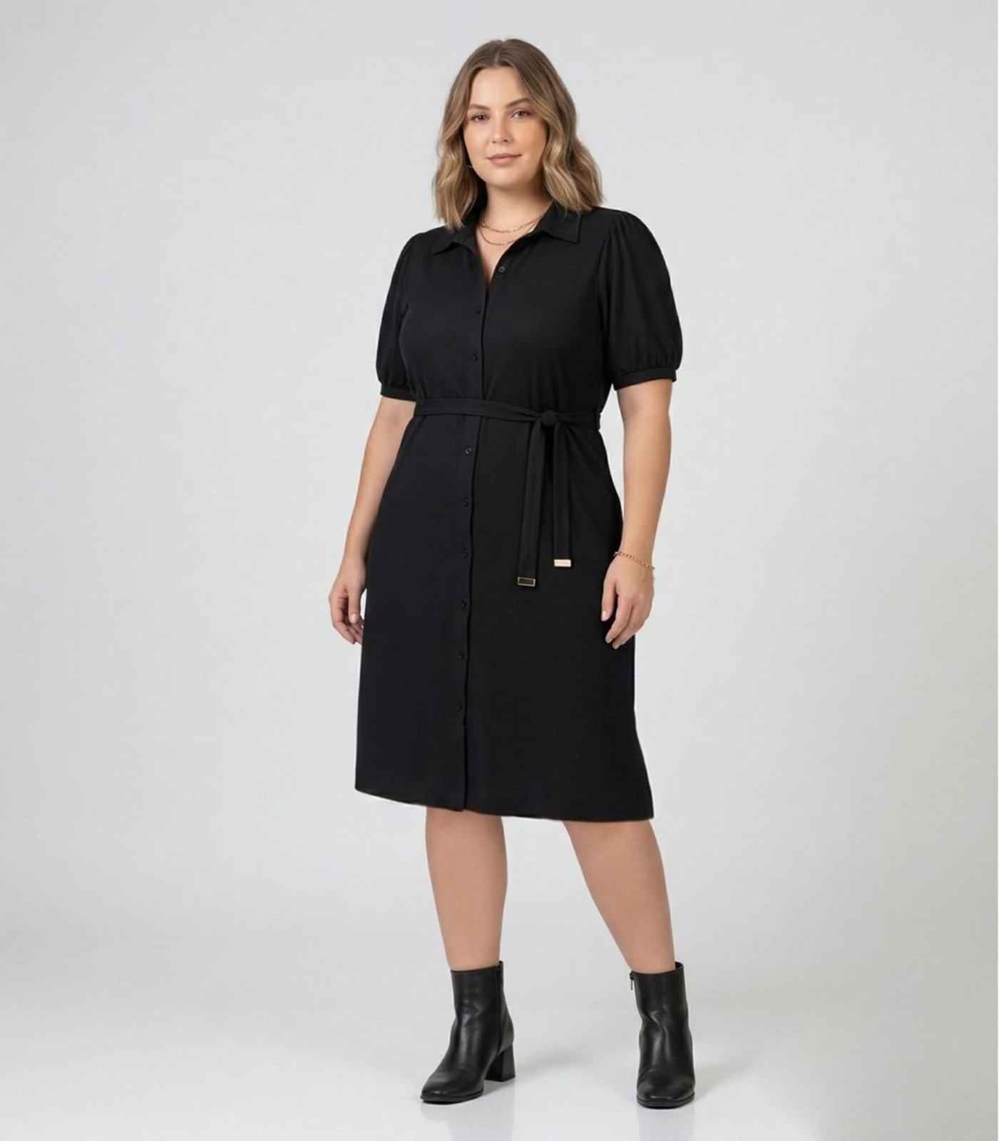 Vestido Midi Manga 3/4 Plus Size Secret Glam Preto