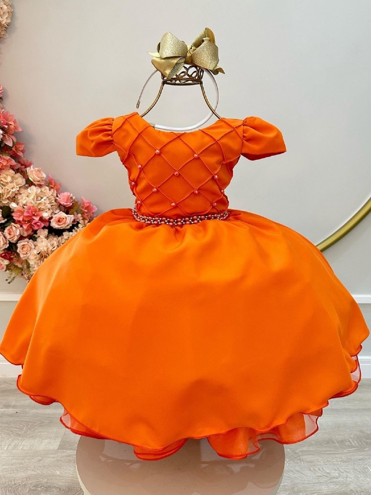 Infantil - Vestido Menina Juvenil Festa Laranja Cobre Terracota Formatura Casamento Juvenil Princesa Social Rodado Florista Dama Daminha Aniversário Luxo