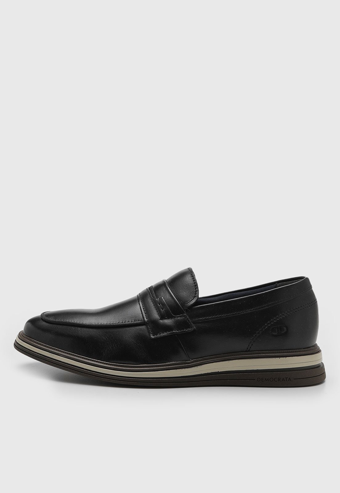 Mocassim de Couro Masculino Democrata Casual Preta