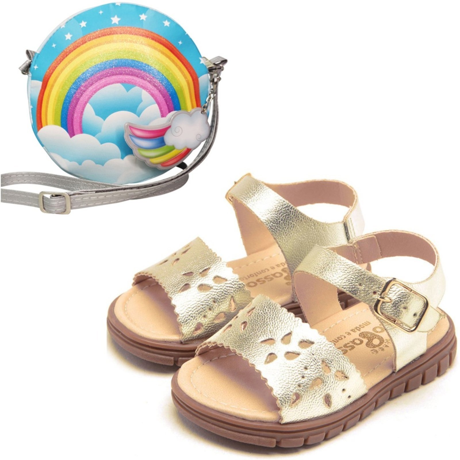 Infantil – KIT Sandália Anatômica Menina + Bolsa Arco Iris
