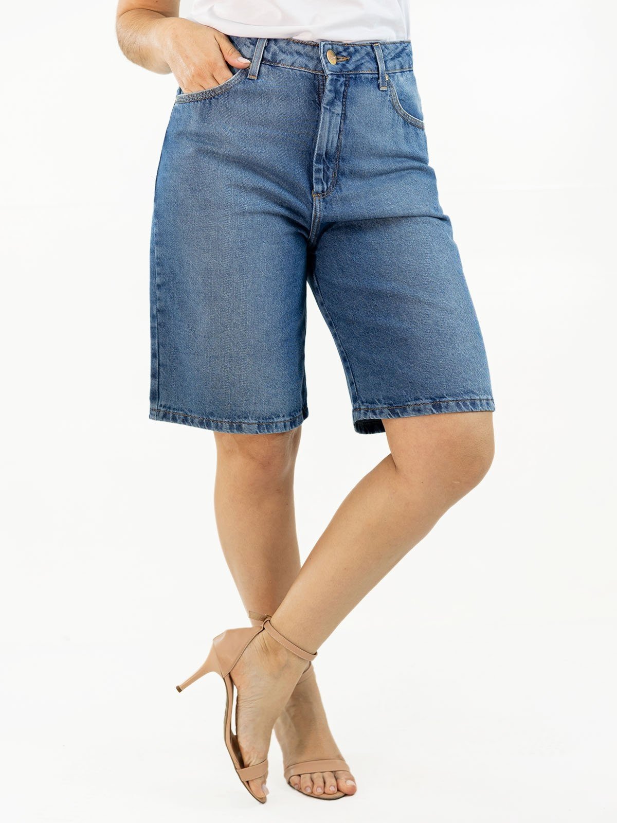 Bermuda Feminina Jorts Jeans Tradicional Cintura Alta Anticorpus