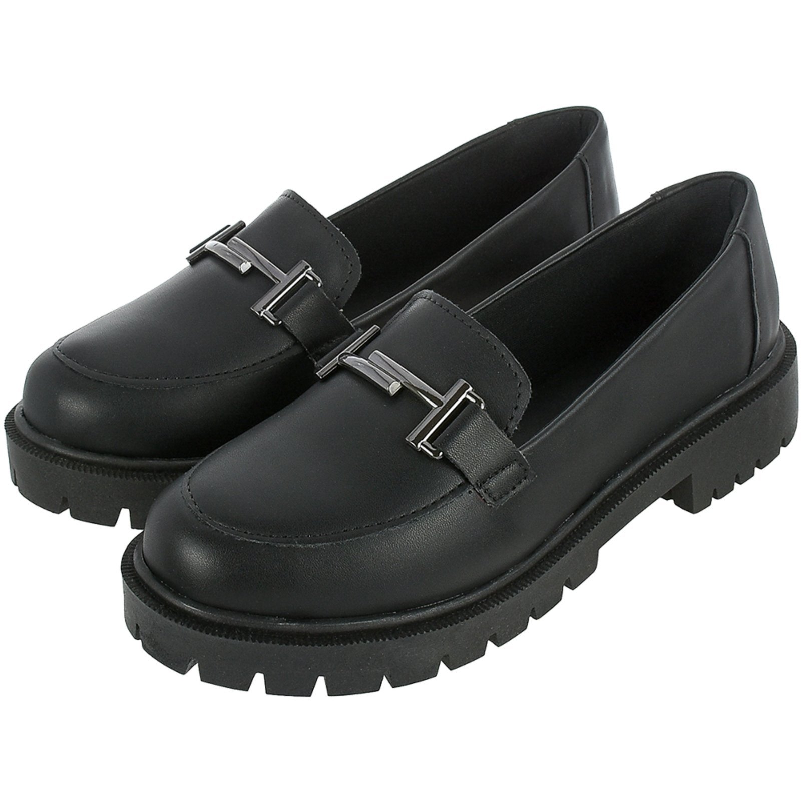 Sapato Feminino Mocassim Tratorado CM Calçados Bico Redondo Confort Preto