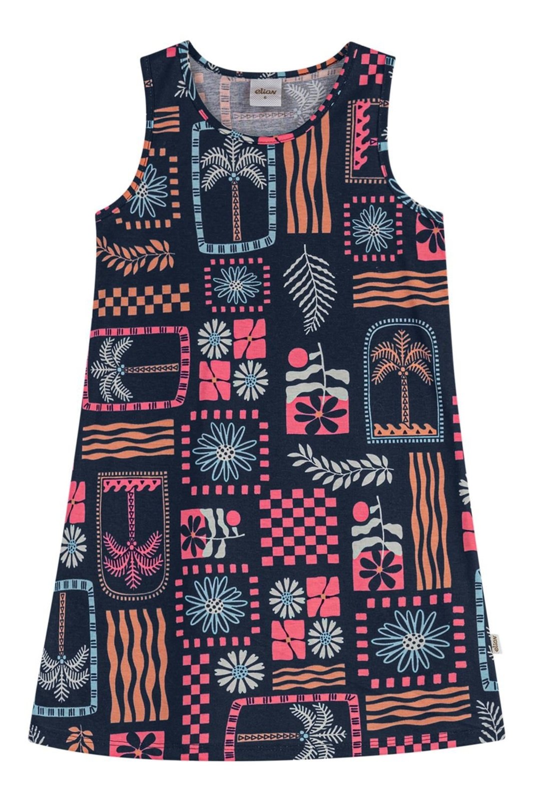 Vista 2 Infantil - Vestido Menina Folhagem Tropical Elian Marinho azul marinho Elian azul marinho