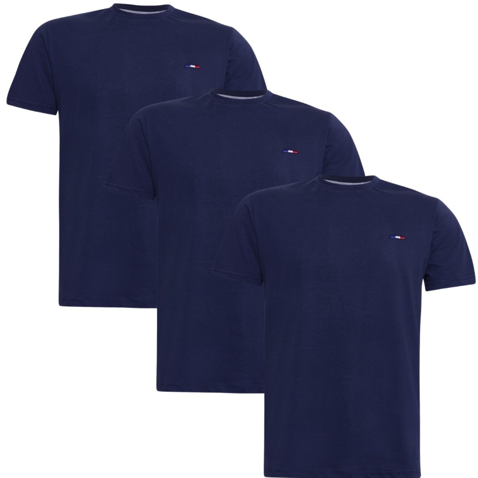 Vista 2 Kit 3 Peças Camisetas Vih Triny Básicas Masculina em Algodão Premium no Estilo Tommy Bordado França Marinho azul marinho Vih Triny azul marinho