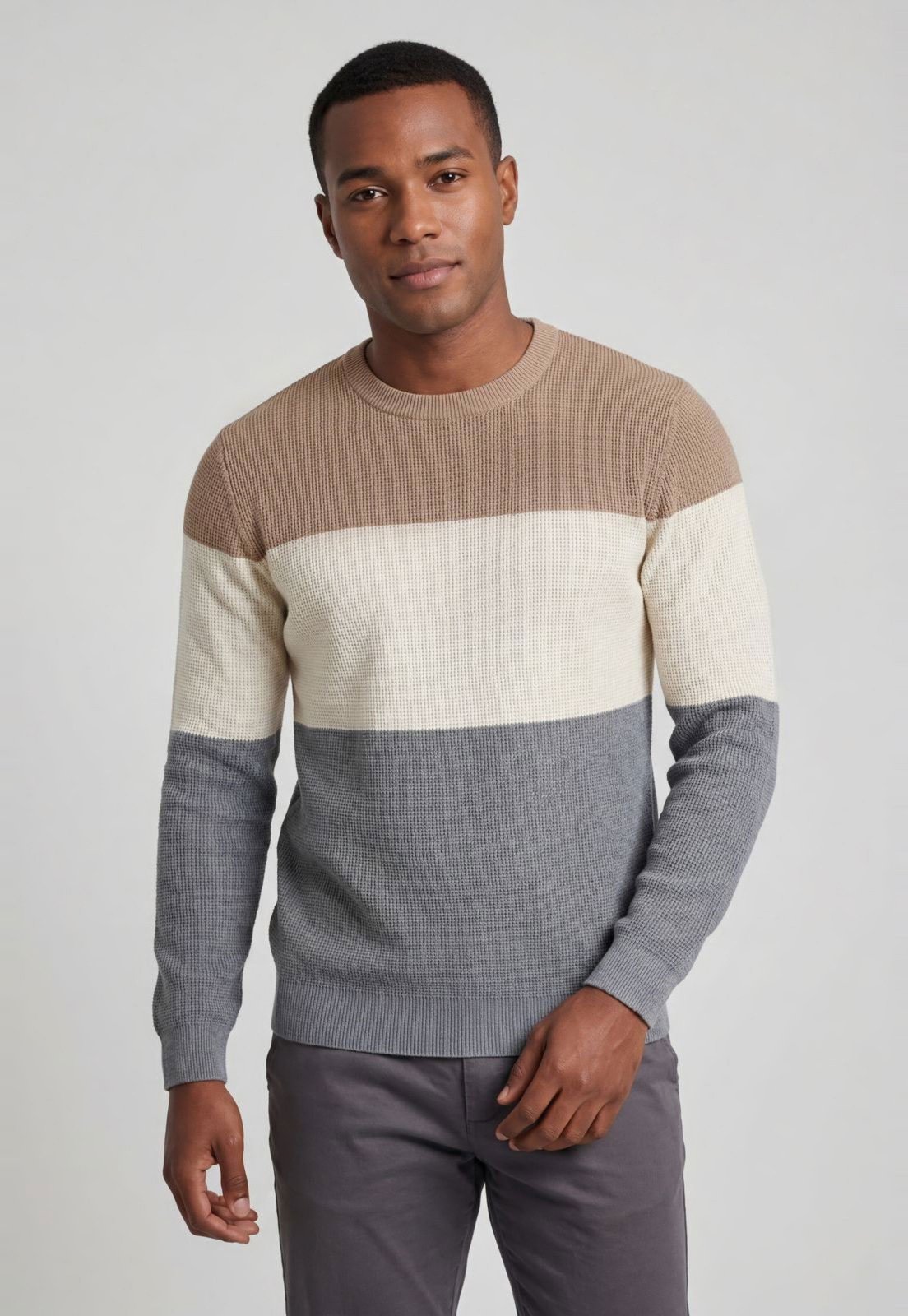 Suéter Masculino Broken Rules Texturizado Decote Redondo Bege