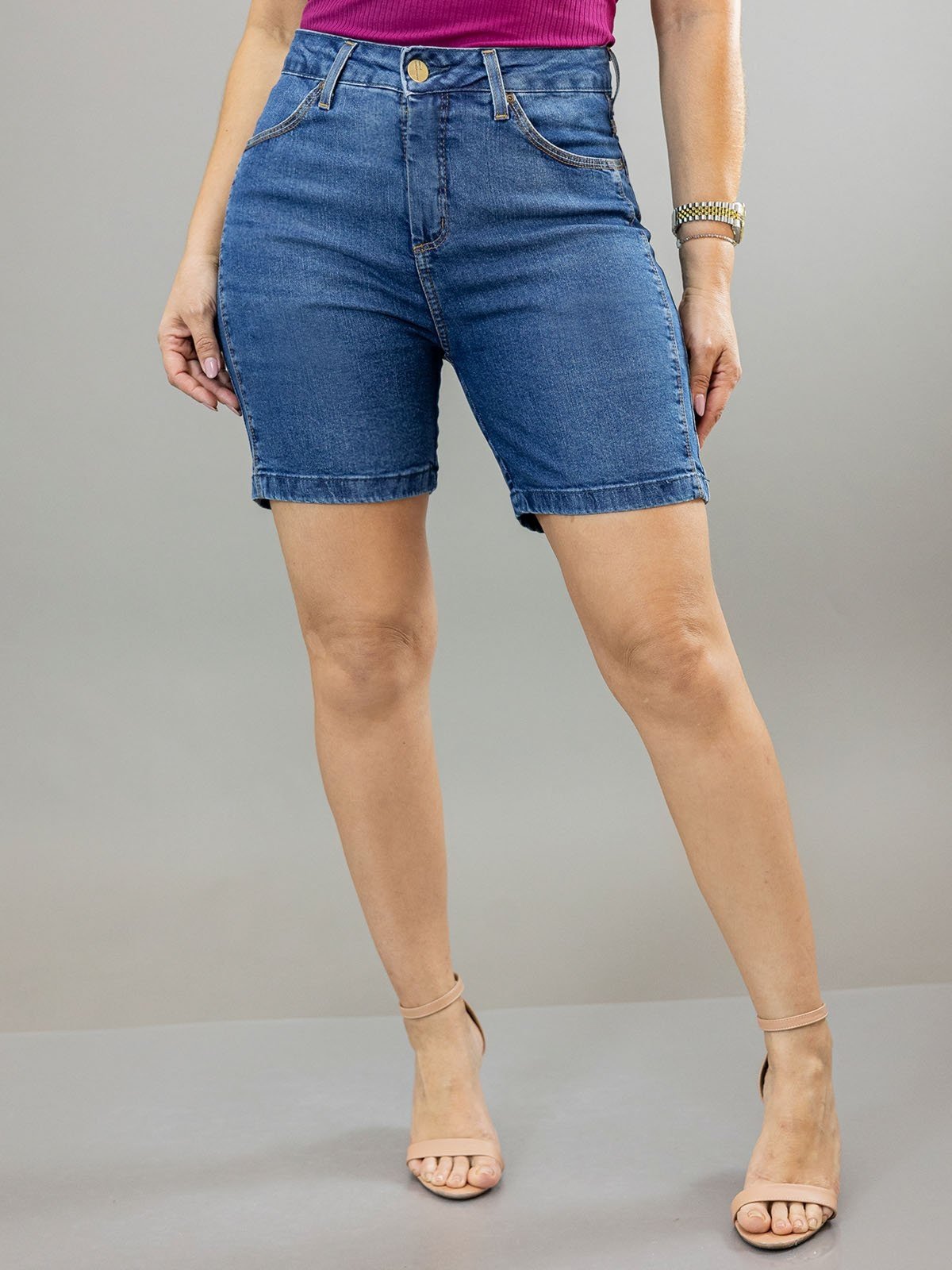 Bermuda Feminina Jeans Cintura Alta Costura Dupla Anticorpus