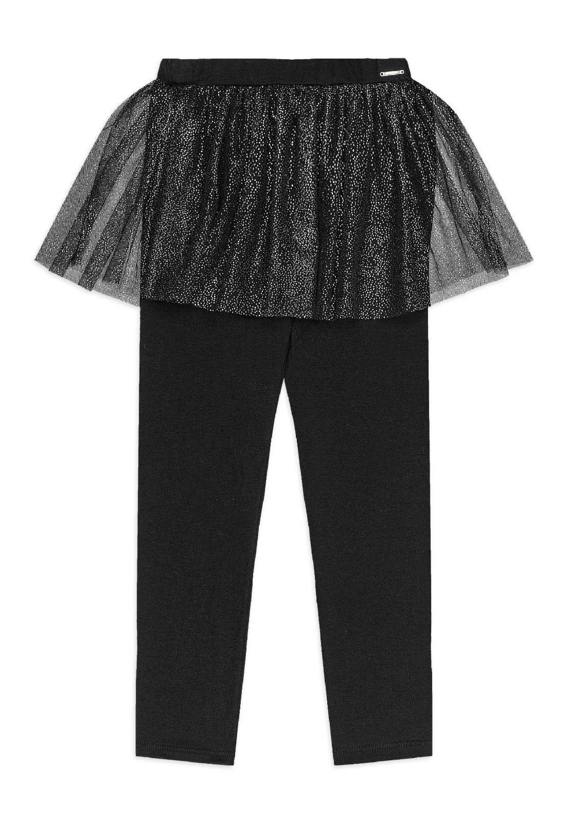 Infantil - Calça Legging Saia Tule Glitter Quimby Preto