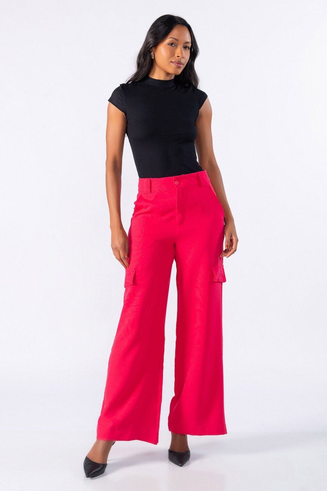 Calca pantalona com bolso Rosa