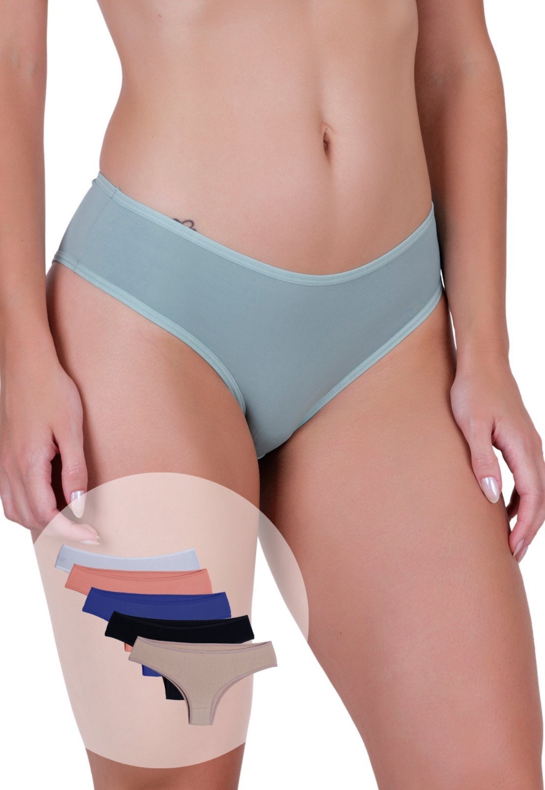Kit 5 Calcinhas Femininas Microfibra Comportada Laterais Largas Concept Lingerie