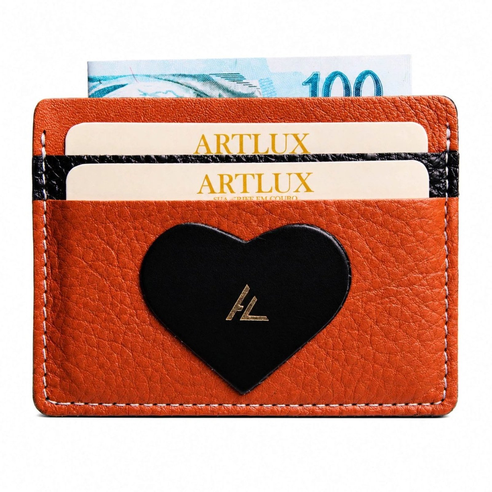Porta Cartões e CNH em Couro Black Heart Artlux 3094 Cenoura