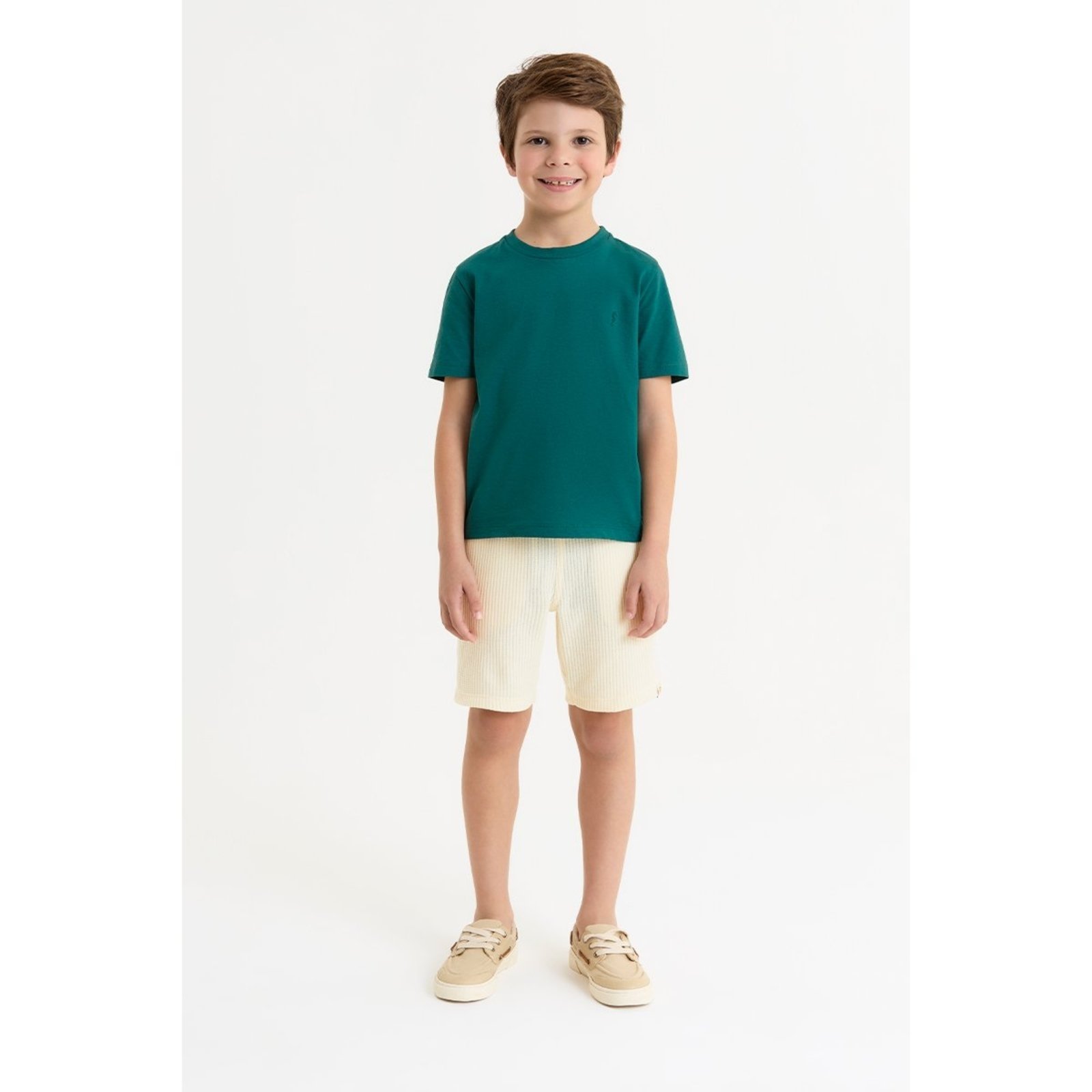 Infantil - Conjunto Masculino com Camiseta e Bermuda em Malha Favo Confortável