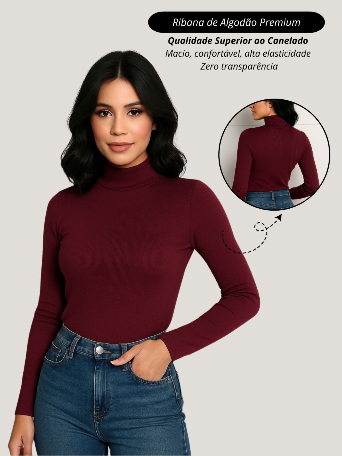 Blusa feminino cacharrel marsala Garota Urbana Fashion Outono inverno casual diario basico ribana canelado algodão