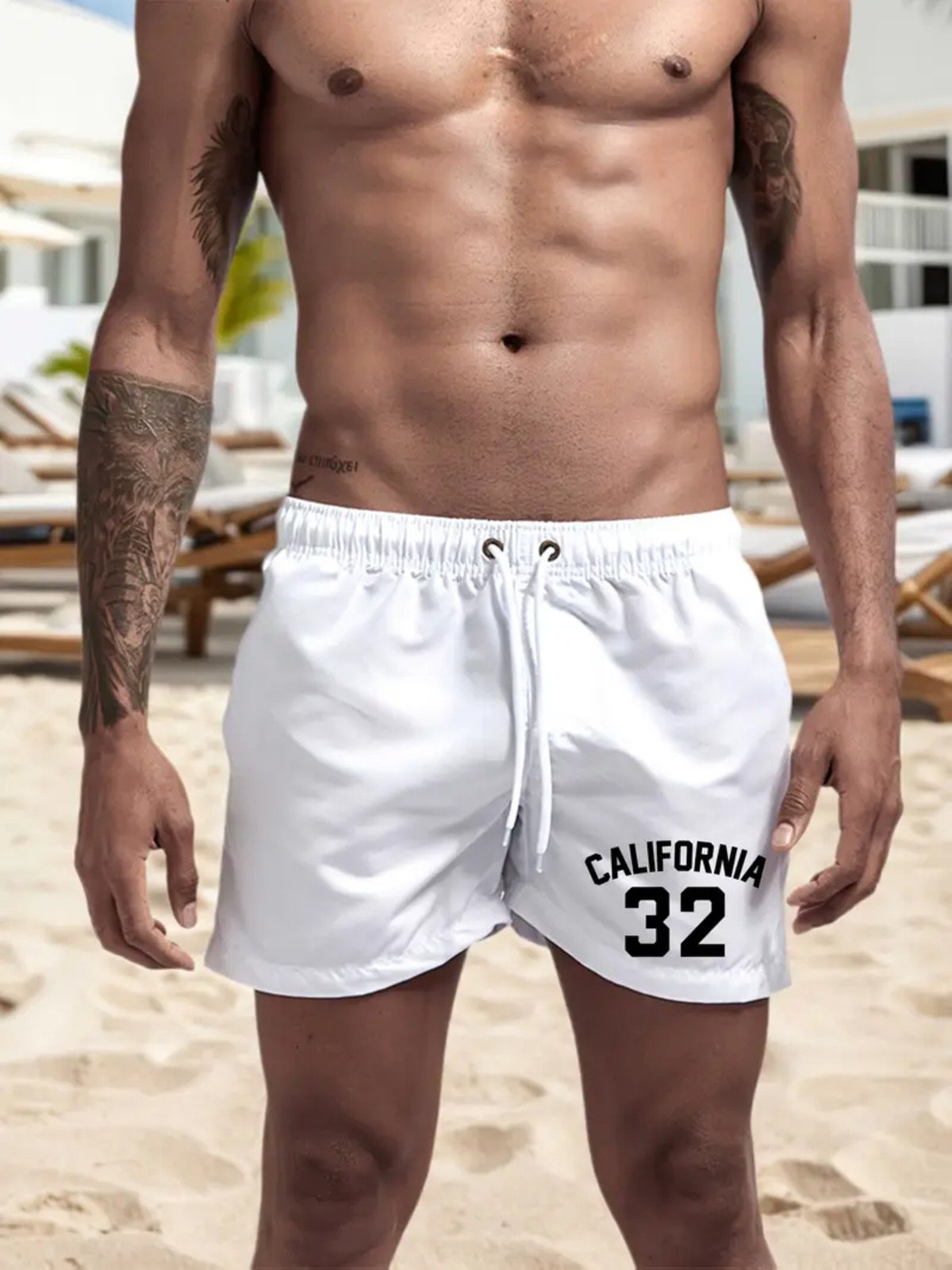 Short Masculino Califórnia 32 Safira Moda Tactel Branco