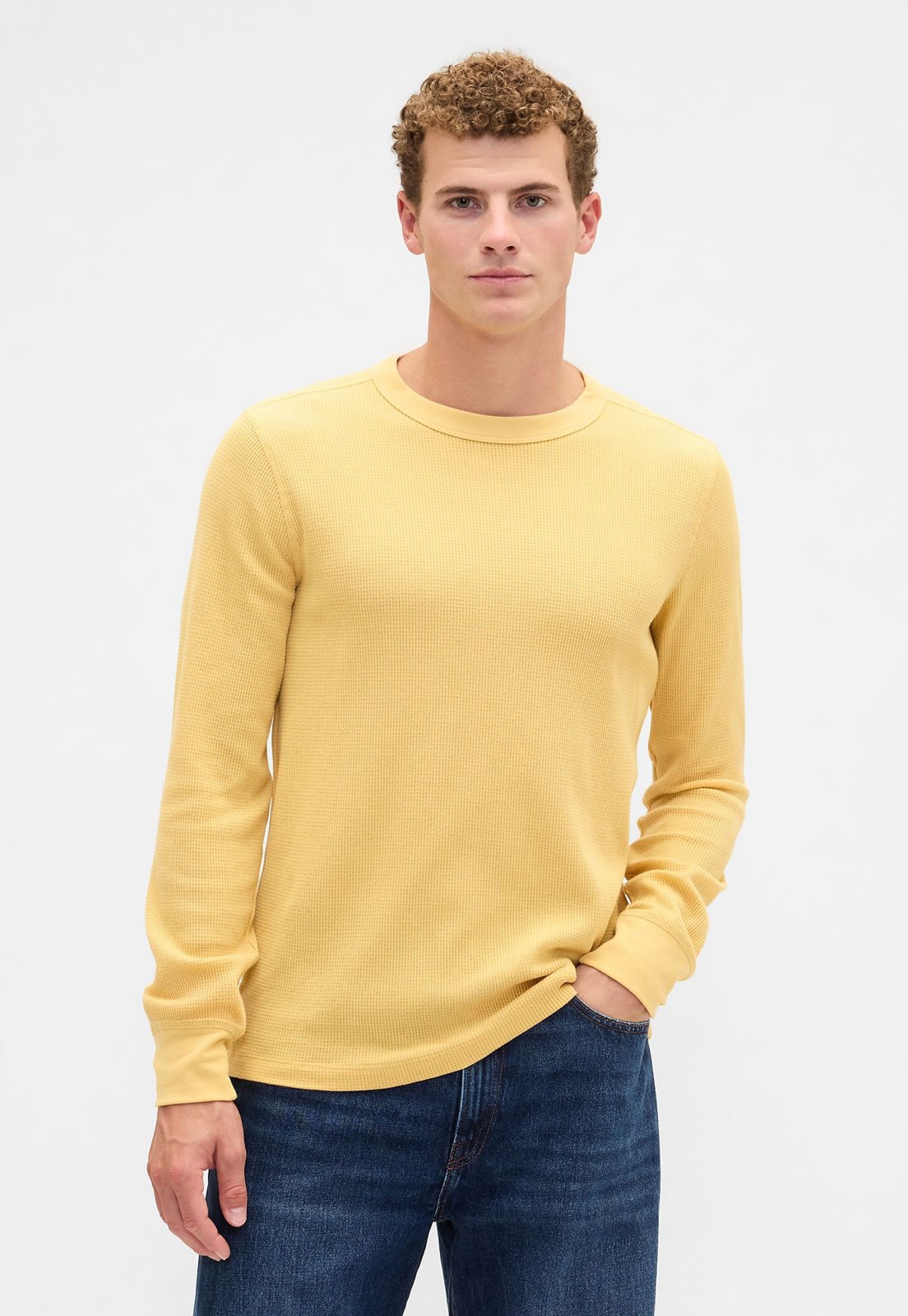 Camiseta Masculina GAP Manga Longa Canelada Amarela