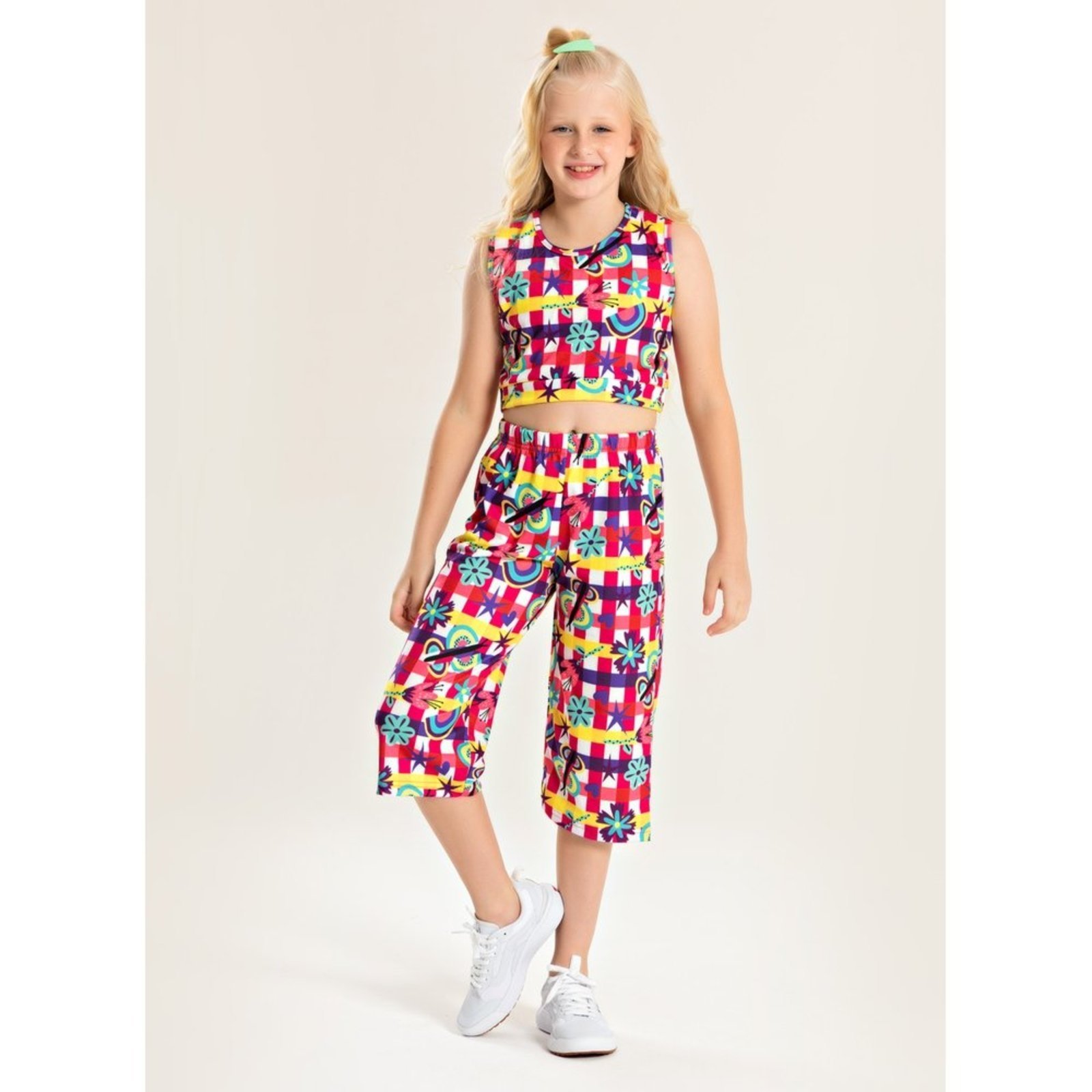 Infantil – Conjunto Molekada Verão Menina Pink Cropped Com Abertura nas Costas e Calça Pantacourt