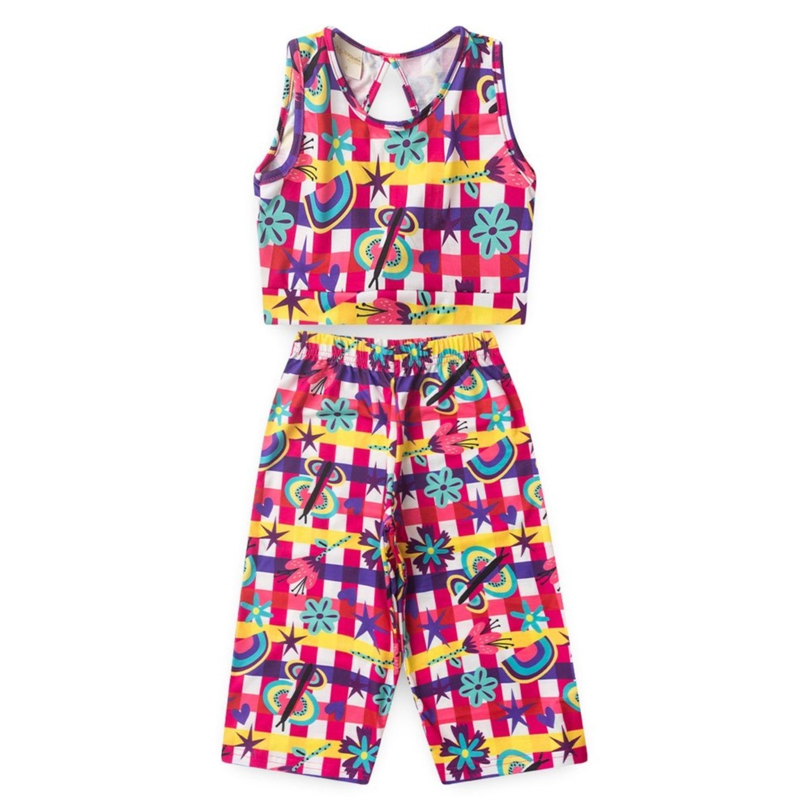 Vista 3 Infantil - Conjunto Molekada Verão Menina Pink Cropped Com Abertura nas Costas e Calça Pantacourt rosa pink Molekada rosa pink
