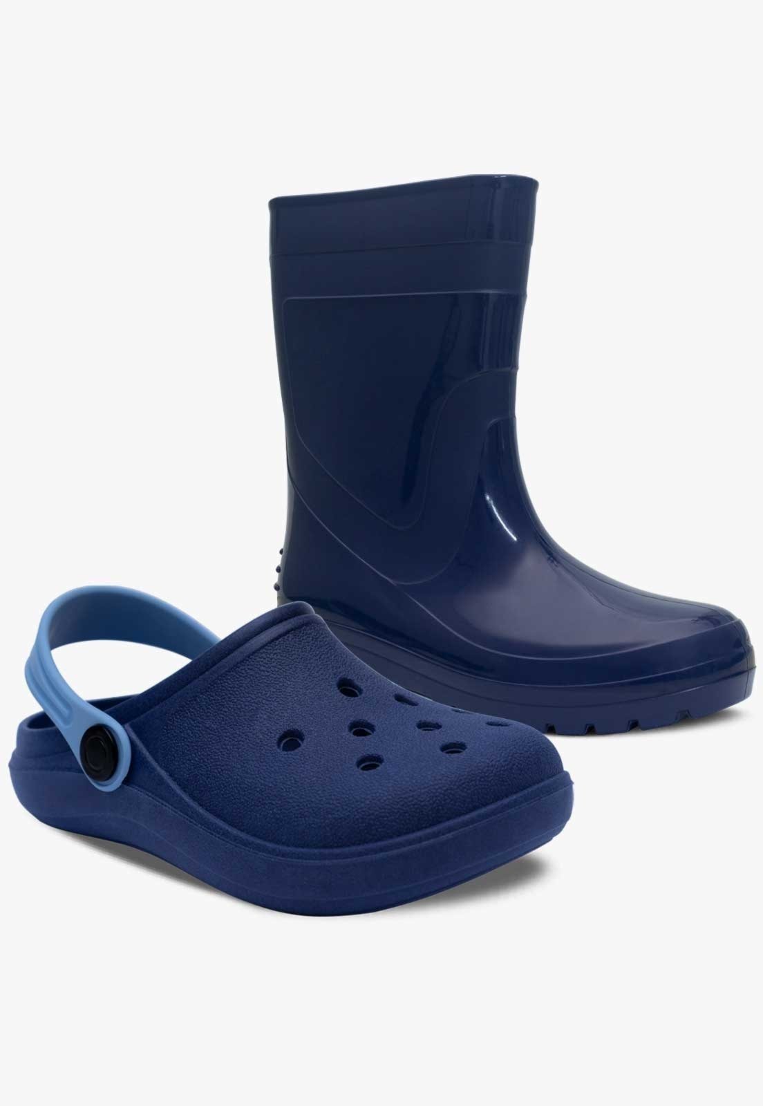 Infantil – Kit Bota Galocha e Babuche Sandalia Pópidi Menino Marinho