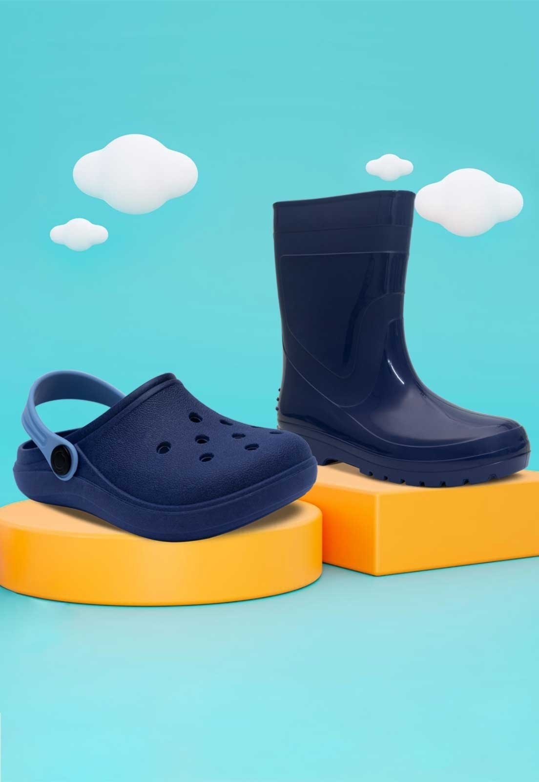 Vista 3 Infantil - Kit Bota Galocha e Babuche Sandalia Pópidi Menino Marinho azul marinho Pópidí azul marinho