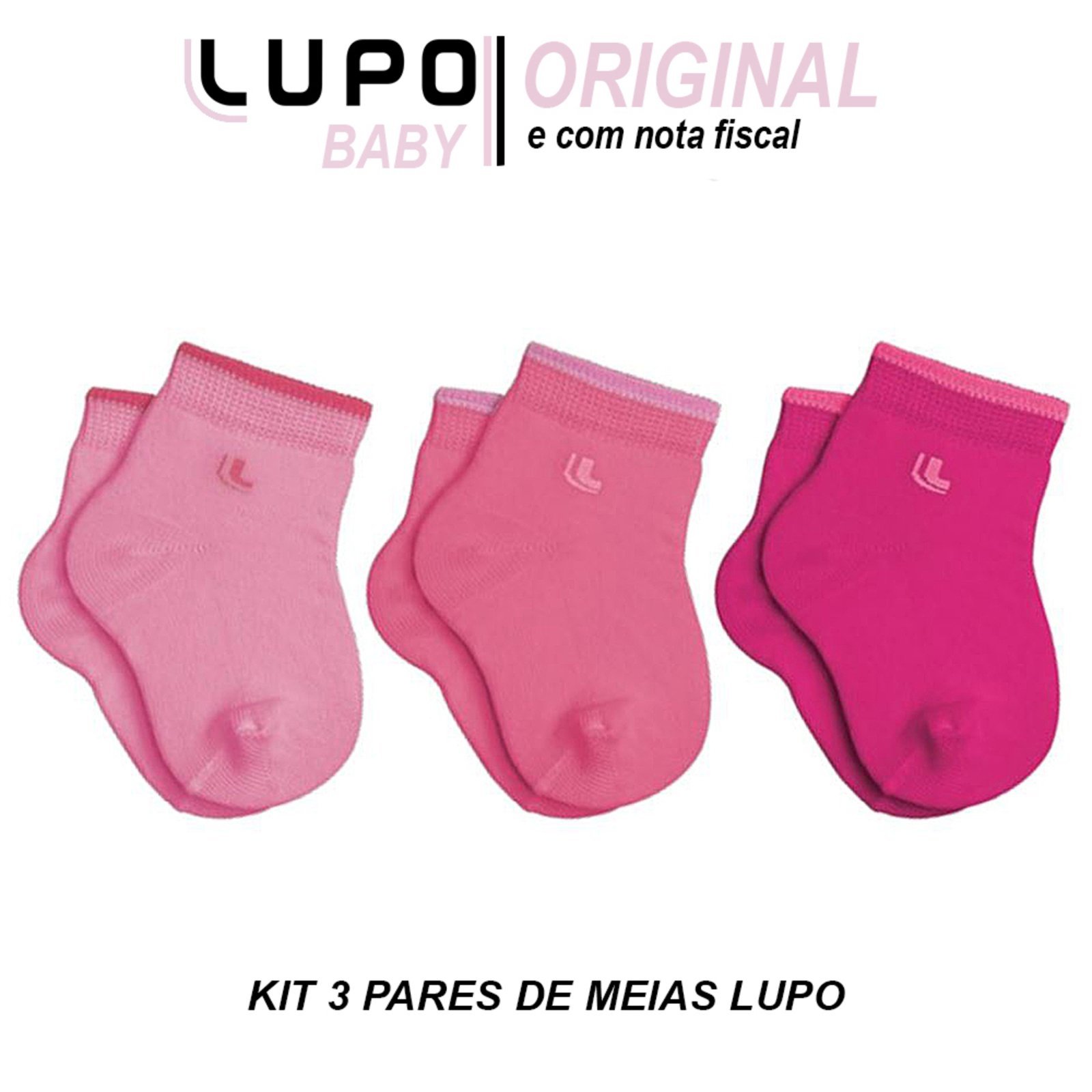 Vista 3 Kit 03 Meia Cano Médio Lupo Baby 0906 rosa Lupo rosa