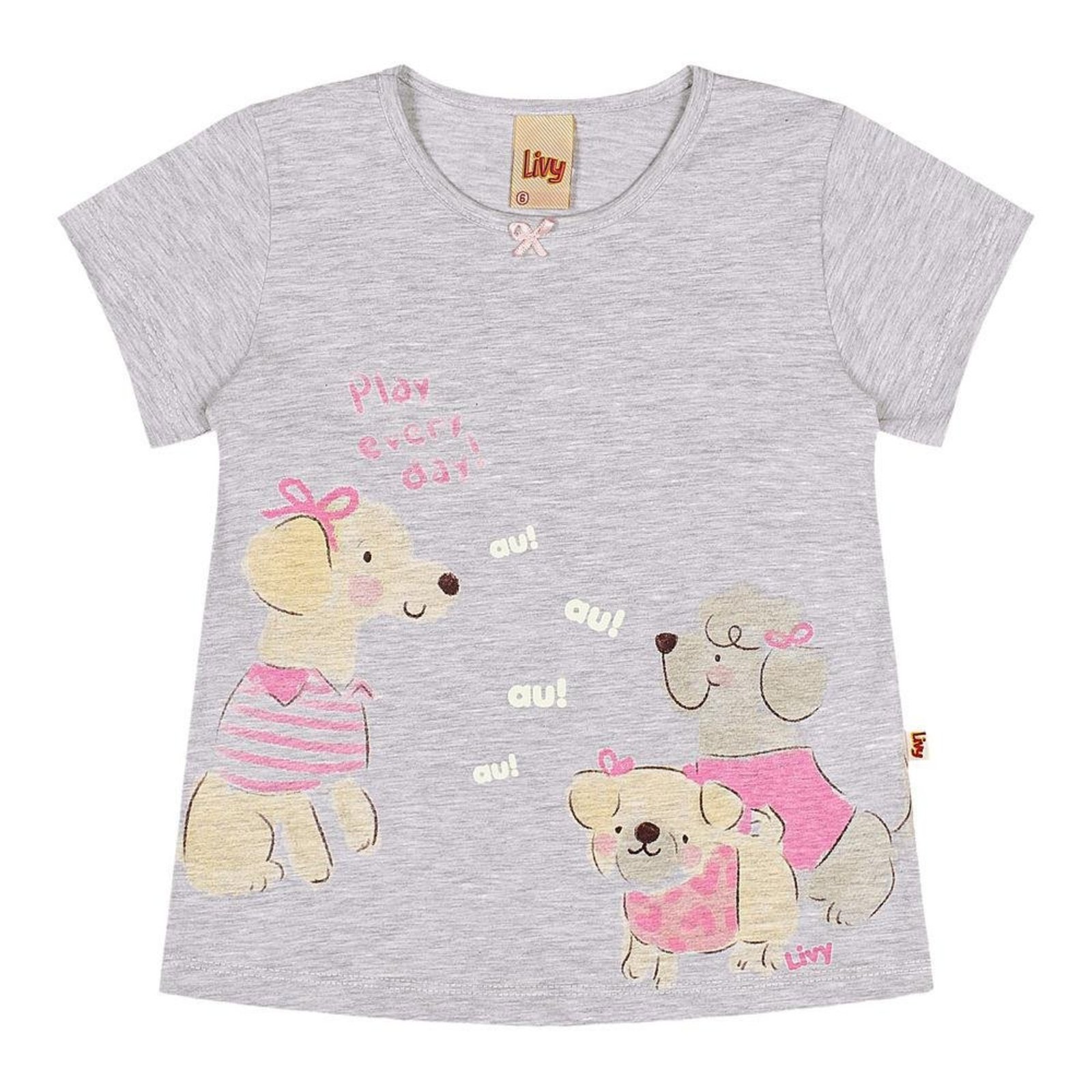 Infantil - Conjunto Blusa Shorts Estampa Cachorrinhos Livy Cinza Moletom 1 Unico