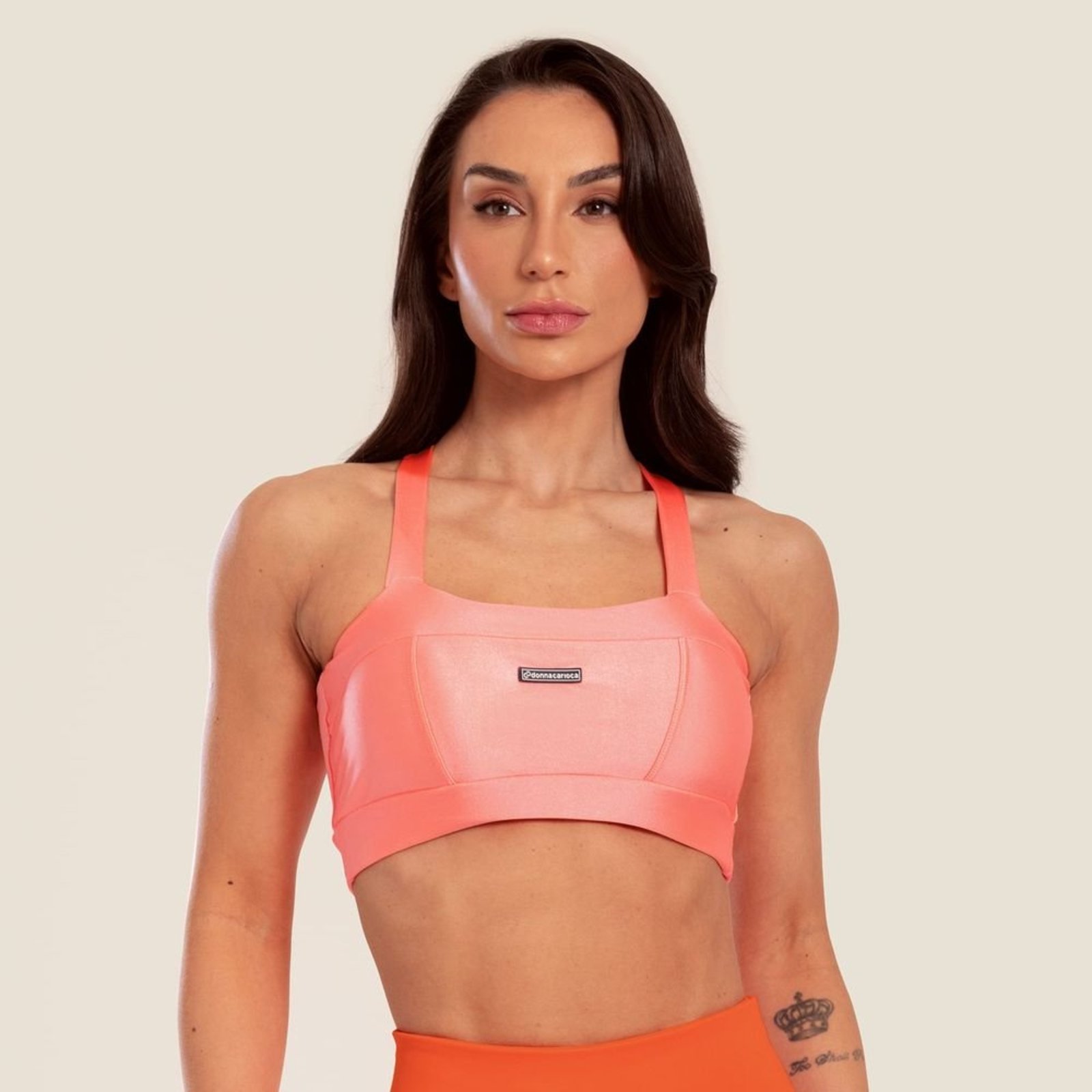 Top Faixa Com Recortes Laranja Juice Platinado Com Bojo Donna Carioca