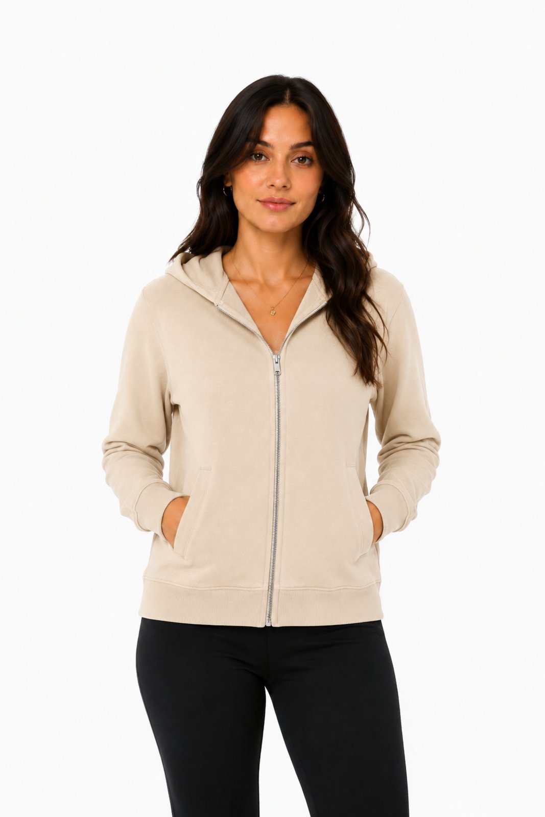 Blusa Moletom D Bell Outlet Fashion Zíper Bege