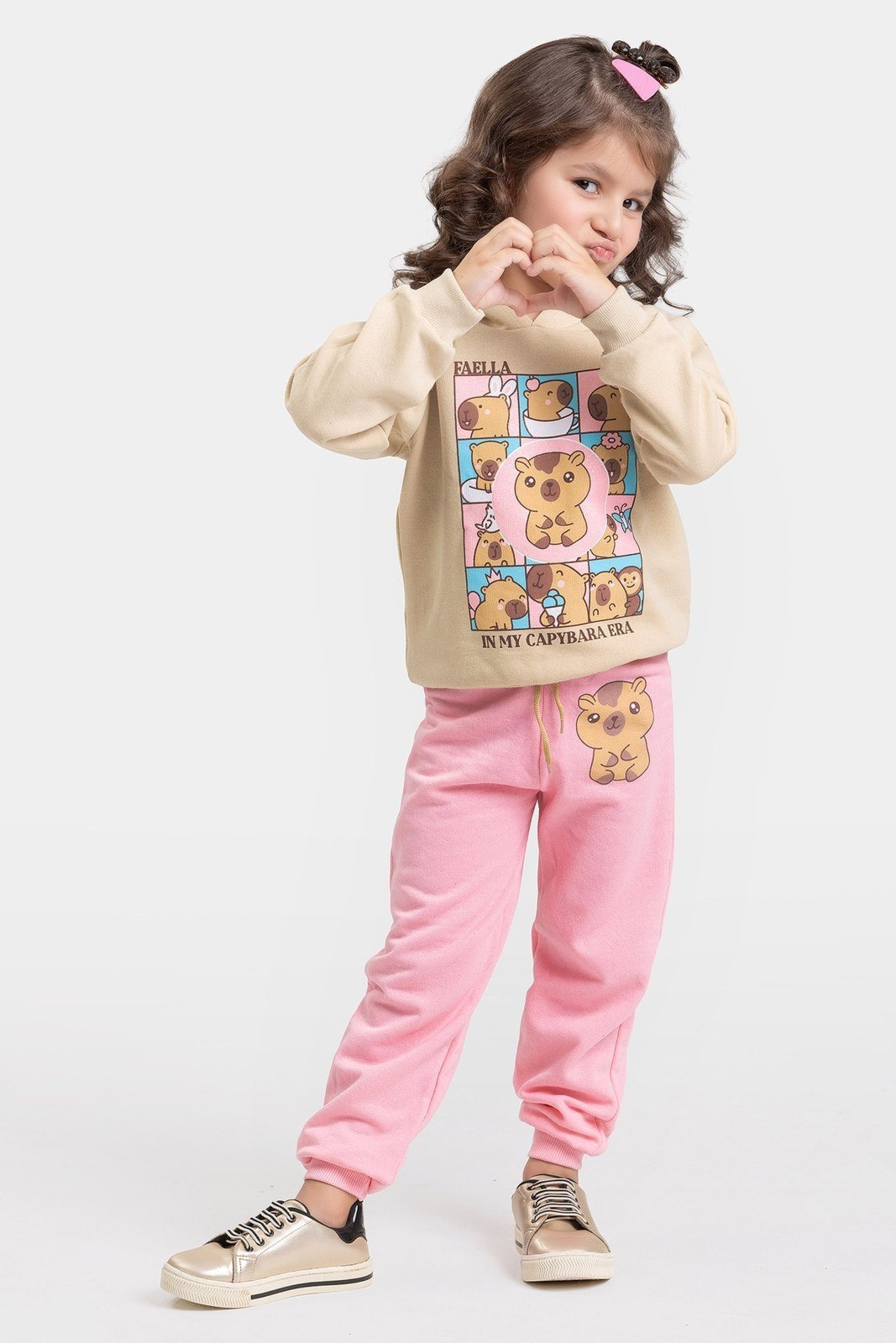 Infantil - Conjunto Moletom Peluciado Feminino Capivara - Bege