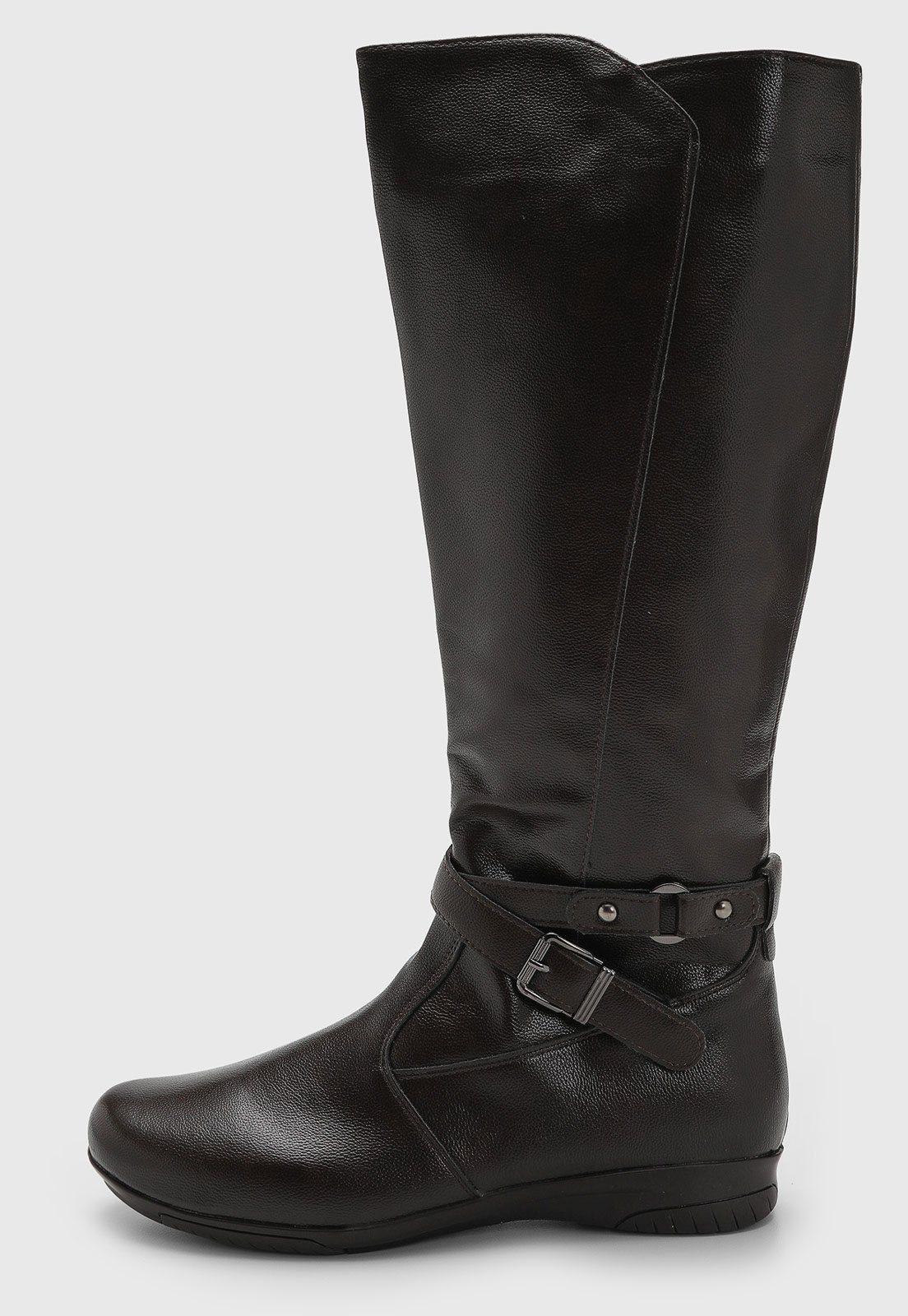 Bota Feminina Mooncity Cano Alto Faixa Fivela Café