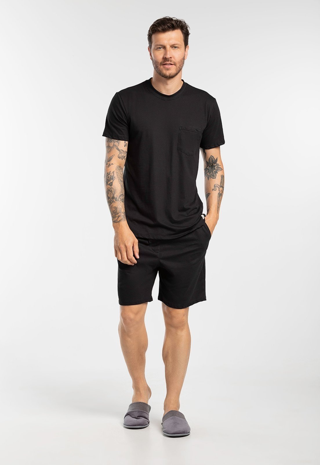 Conjunto Pijama Masculino Em Algodão Curto