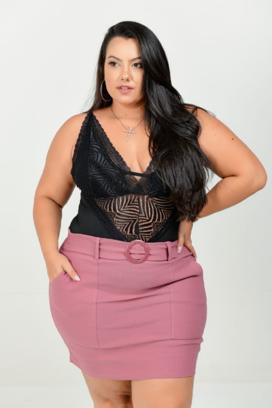 Body Plus Size Summer Body Renda Preto