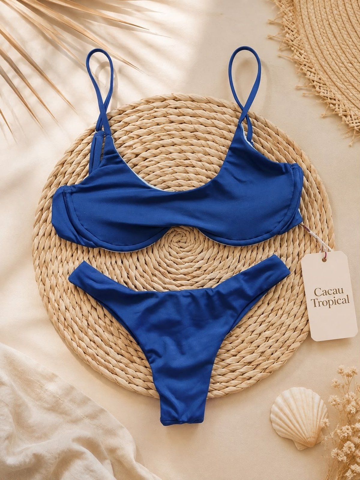 Biquíni Azul Royal Aviador Feminino Moda Praia Cacau Tropical