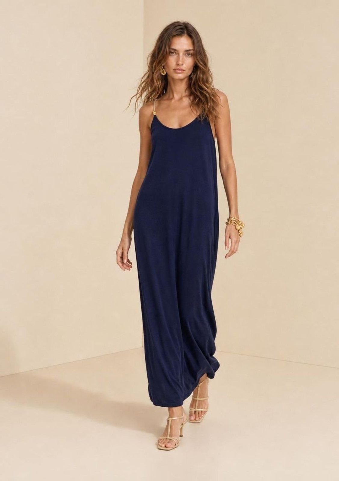 Vestido Morena Rosa Solto Cava Francesa Sem Manga Longo - Azul