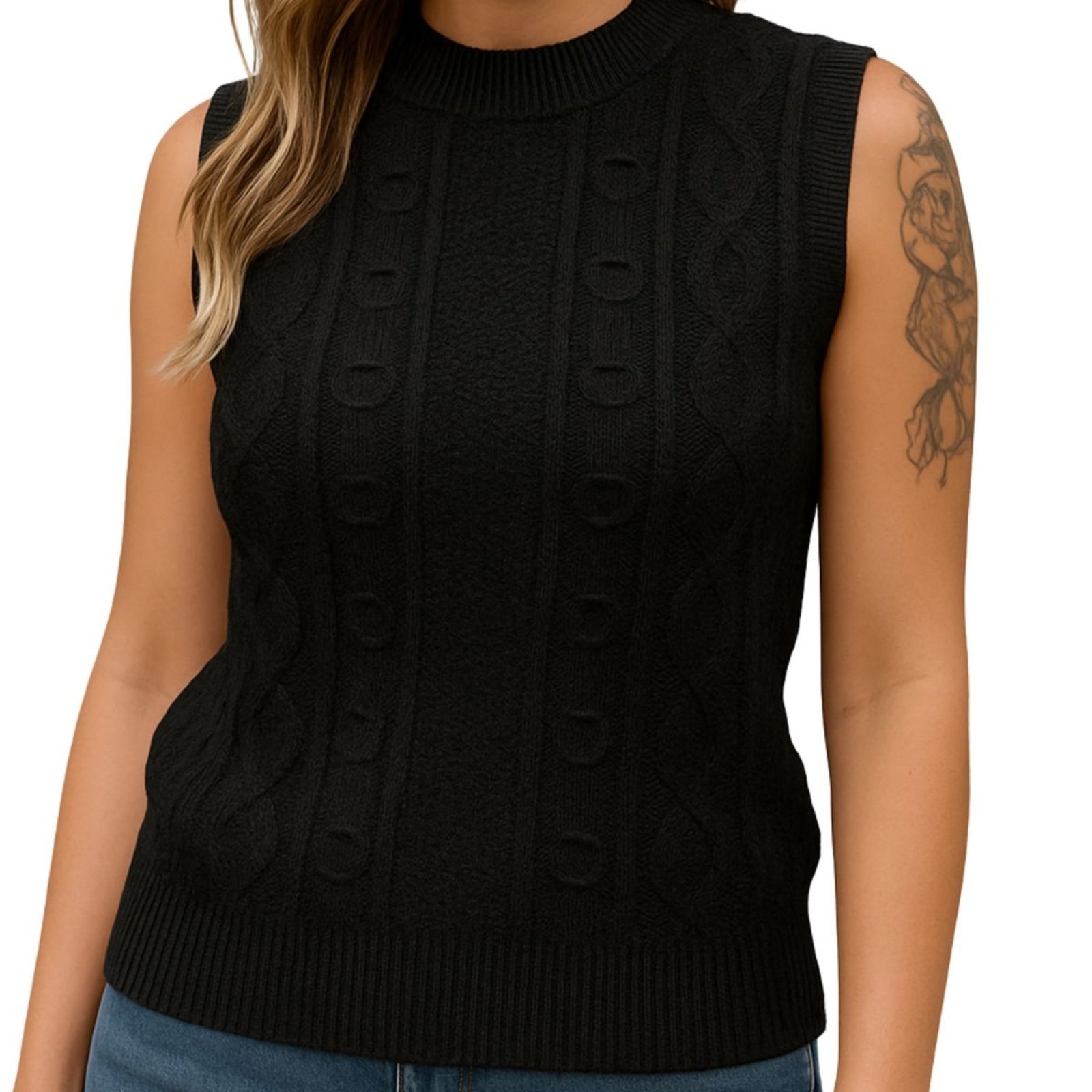 Blusa Tricô FMF Preta Sem Manga Básica Casual Preto