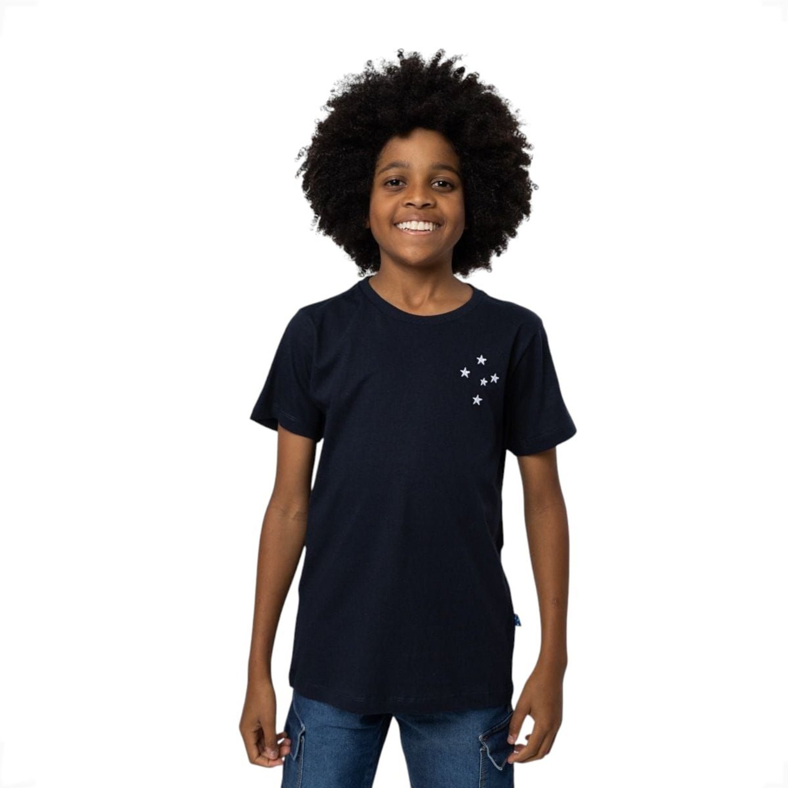 Camiseta Esportiva Cruzeiro Juvenil Logo Bordado Marinho