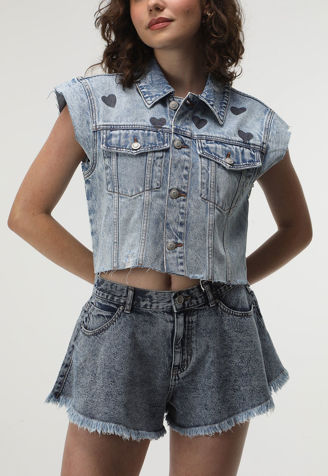 Short Jeans Only Barra Desfiada Azul