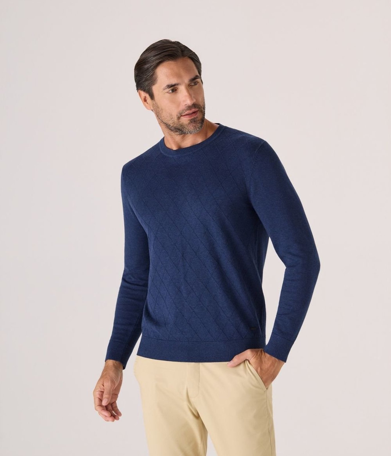 Pullover Makenji Gola Redonda Maquineta Losango Masculino Azul Noite