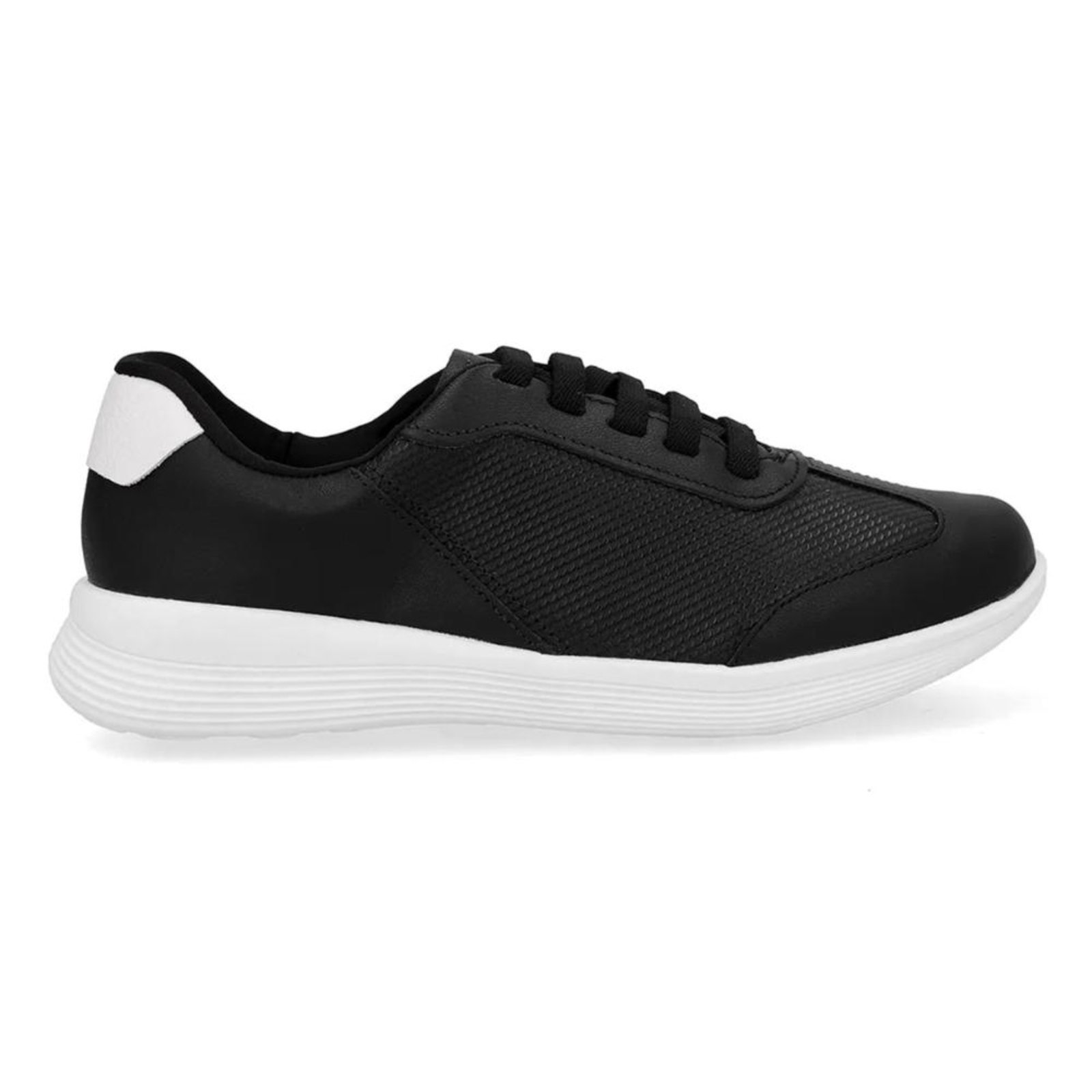Tênis Usaflex Feminino Básico Couro Cadarço Elástico Casual UD02004 Preto