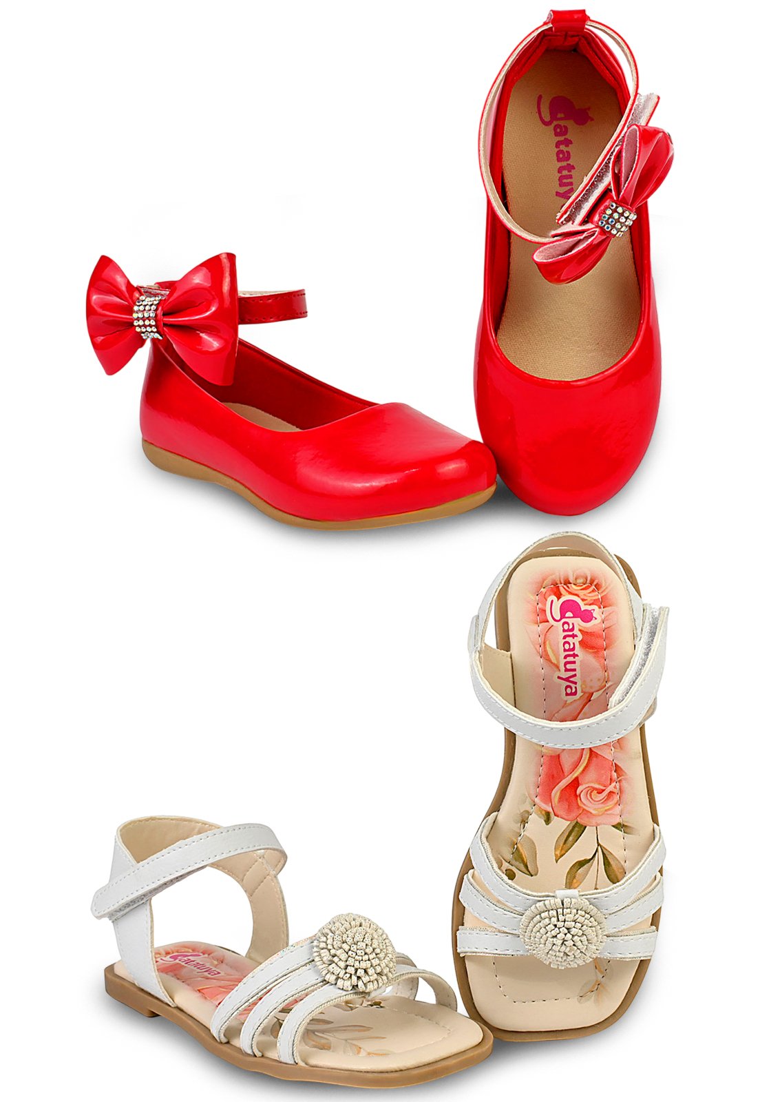 Vista 2 Infantil - Kit Sandália E Sapatilha Menina Moda Conforto Flor Vermelha Mzkid prata/vermelho Mzkid prata/vermelho