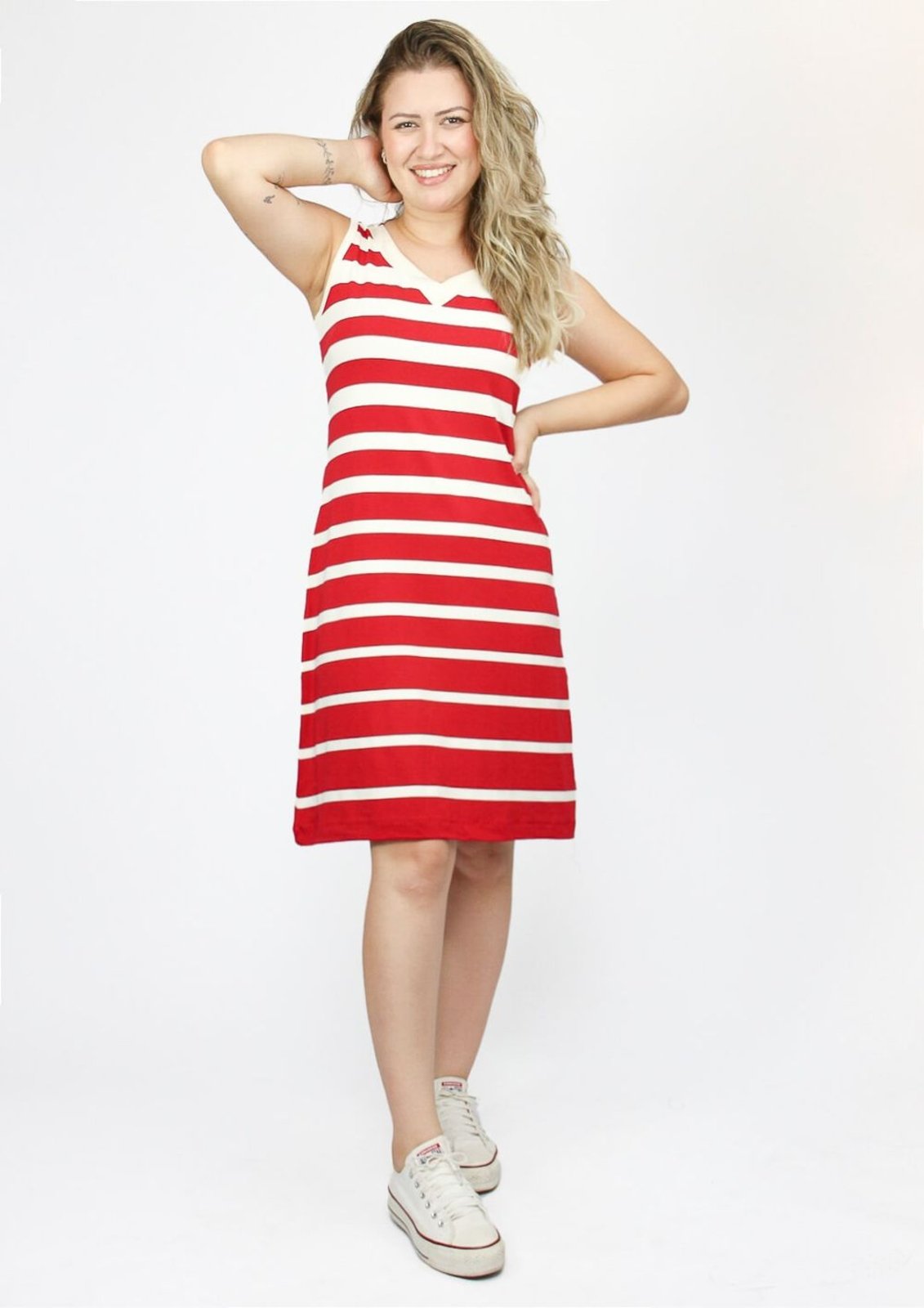 Vestido Regata Pau a Pique Listrado Vermelho VERMELHO – XL Pau a Pique